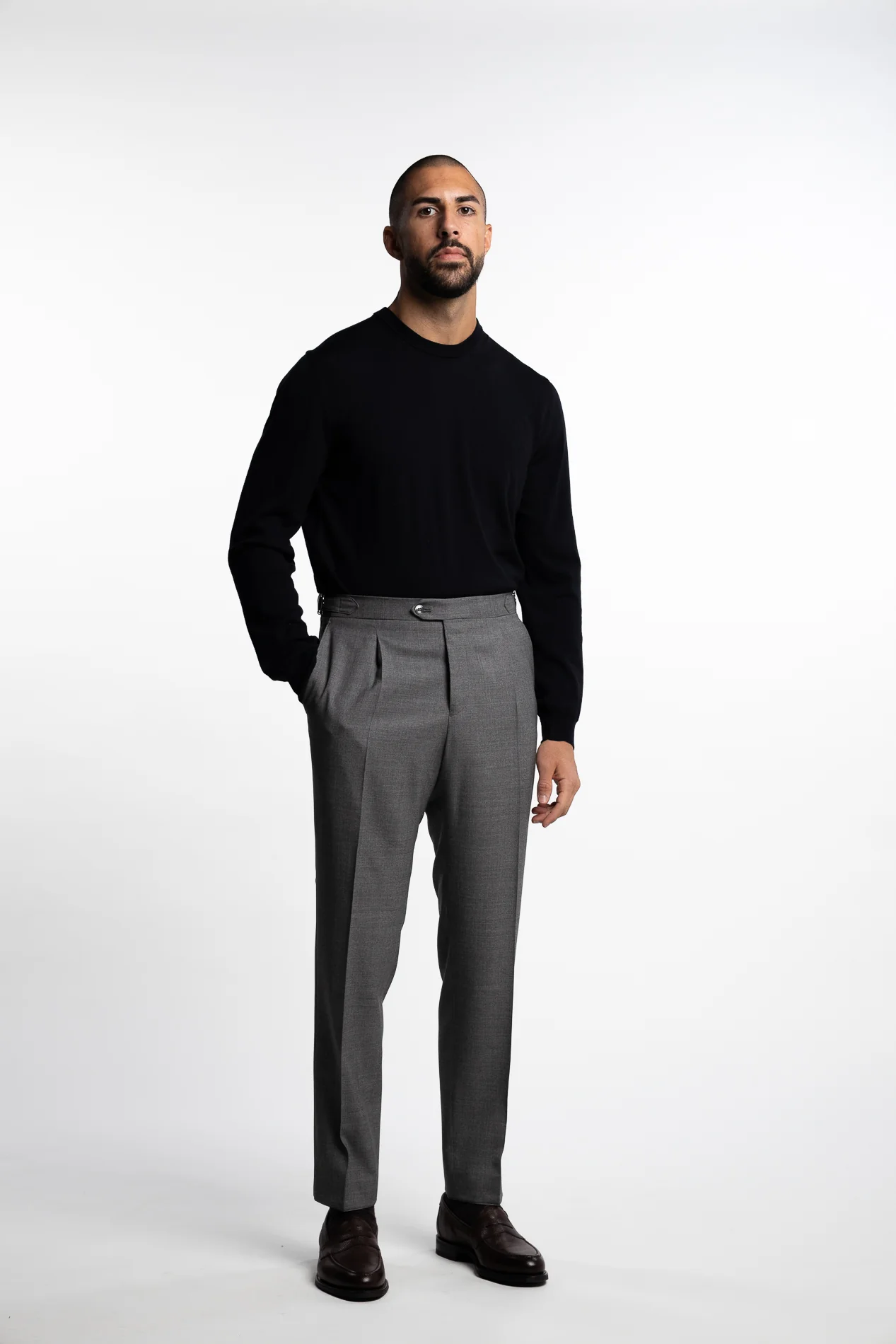 Prato Pleated Wool Trouser Grey Melange - Image 6