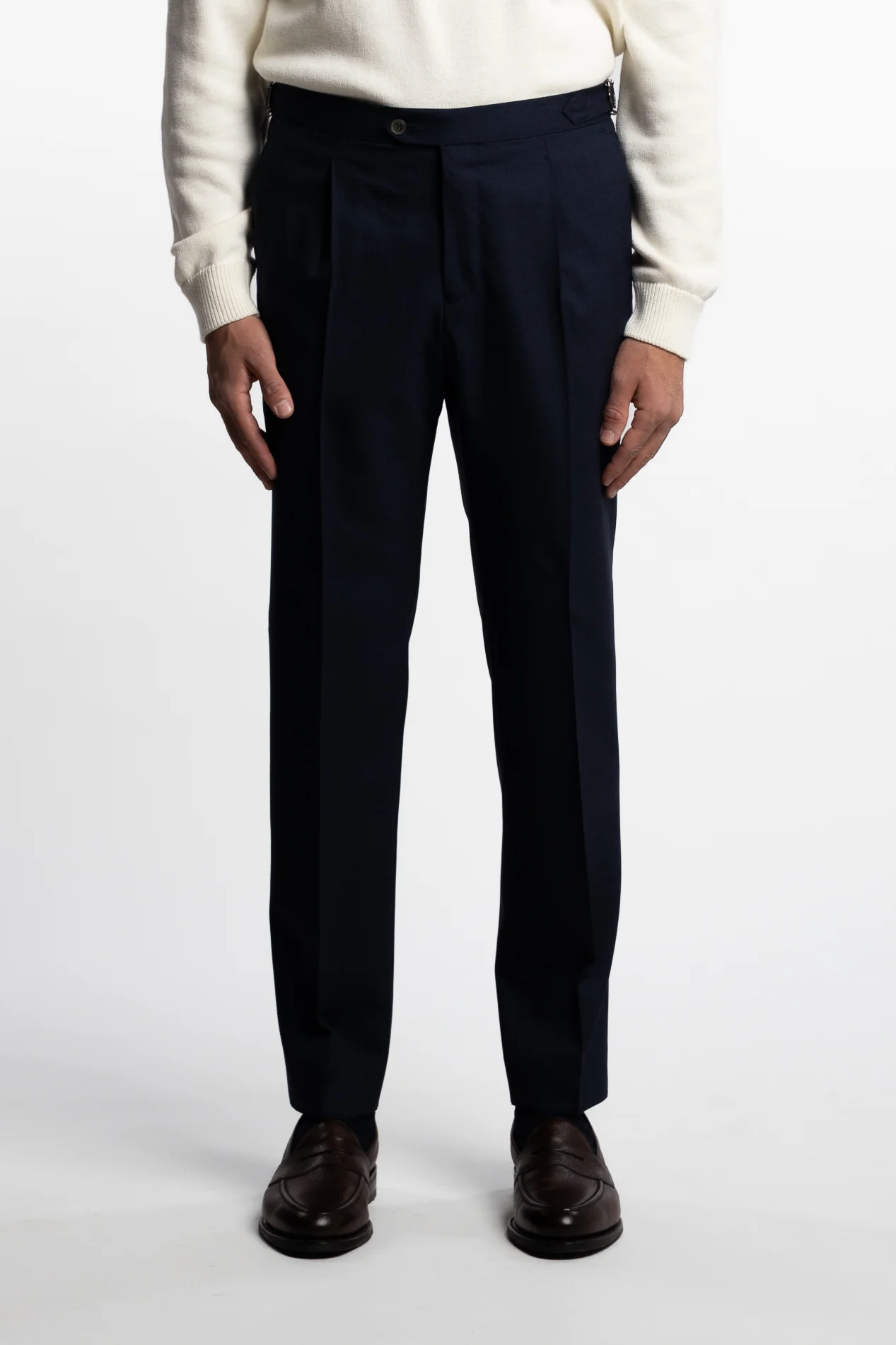 Prato Pleated Wool Trouser Navy - Image 2