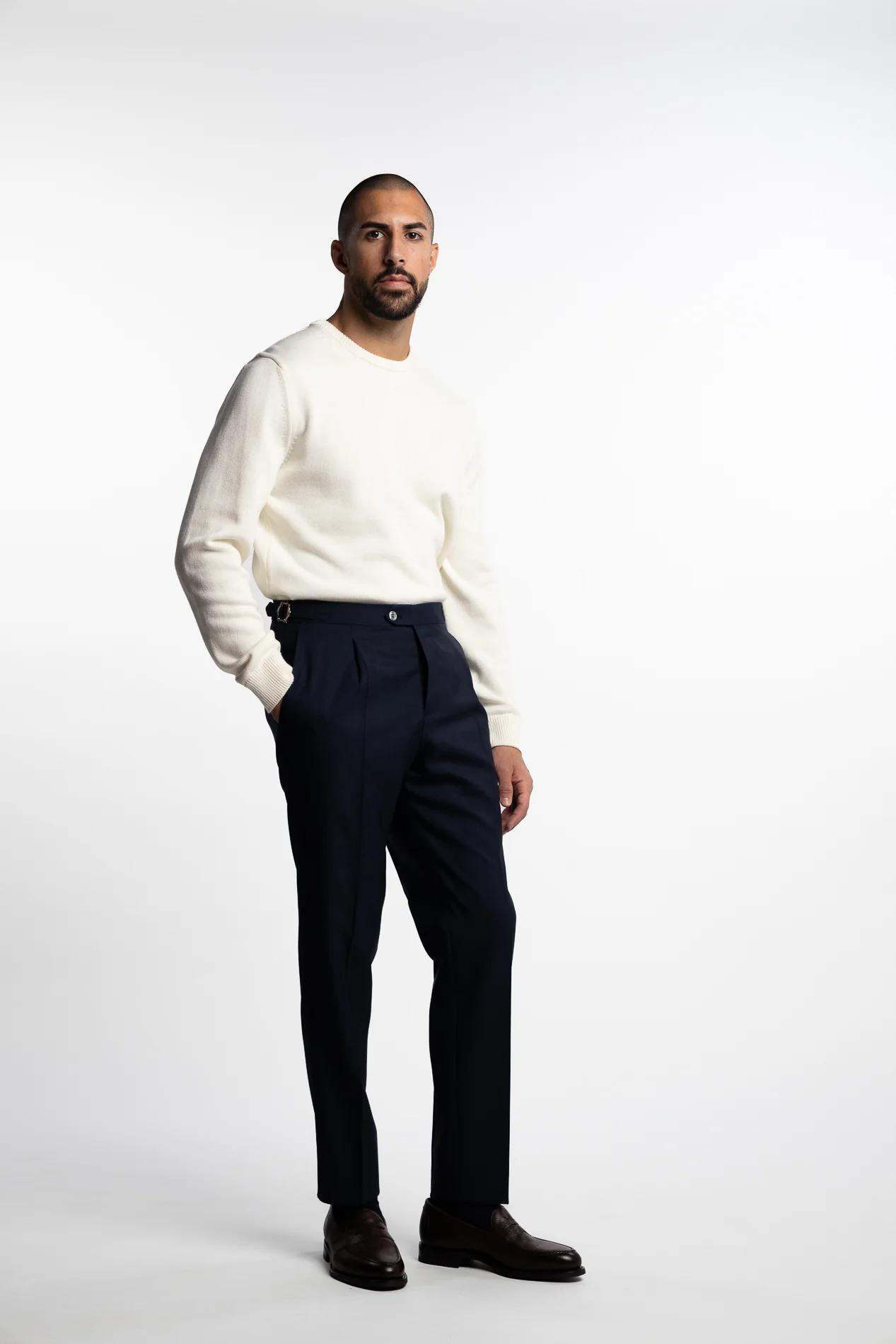 Prato Pleated Wool Trouser Navy - Image 6