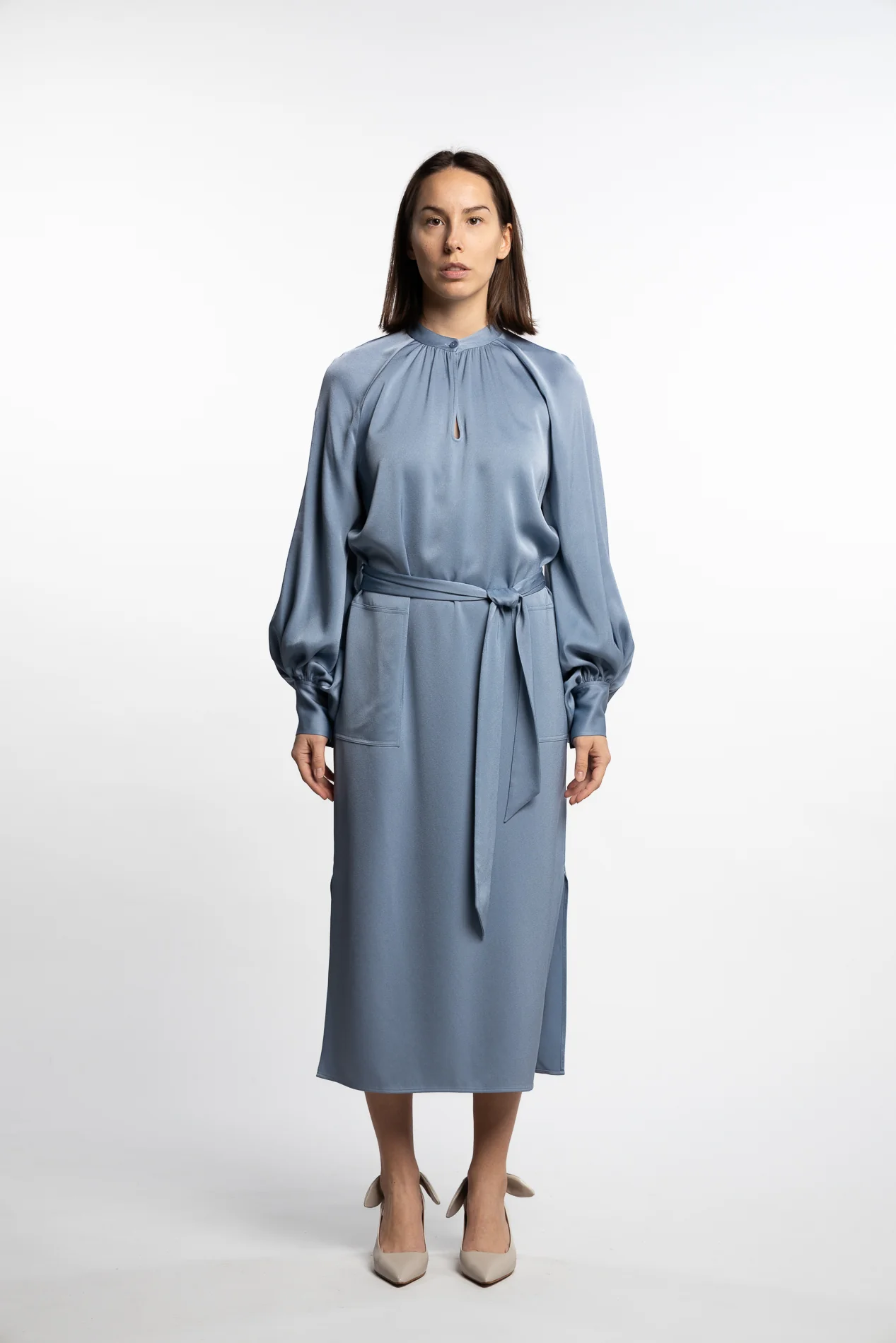 Belted Longsleeve Dress- Air Blue - Image 2