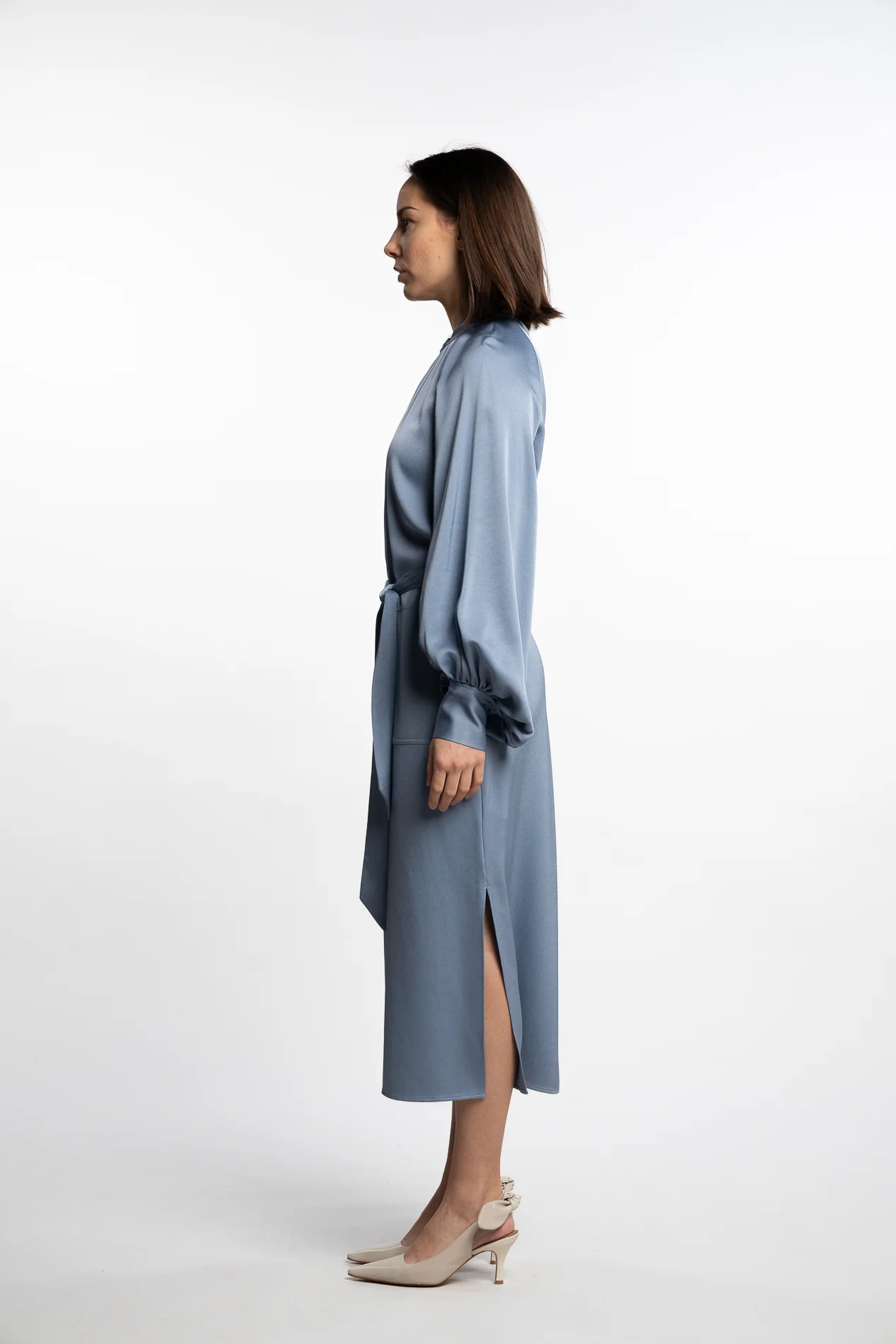 Belted Longsleeve Dress- Air Blue - Image 3