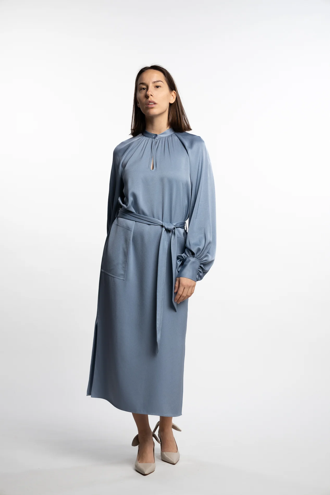 Belted Longsleeve Dress- Air Blue - Image 5