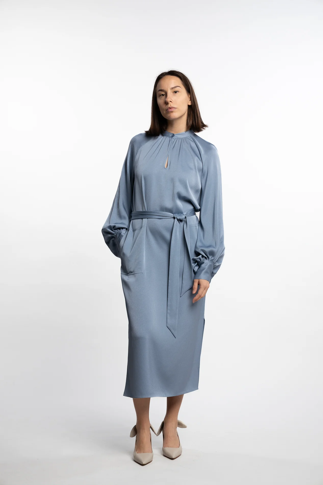 Belted Longsleeve Dress- Air Blue - Image 6