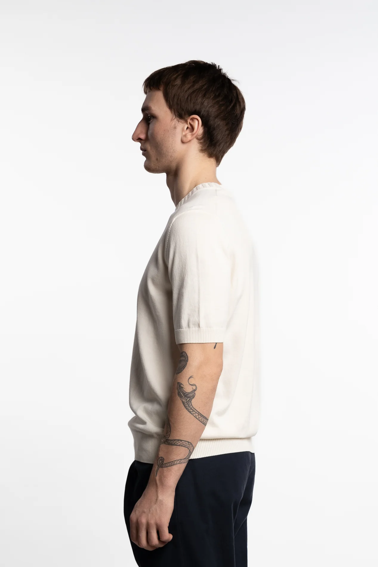 Egyptian Cotton Short Sleeve Crewneck Cream - Image 3