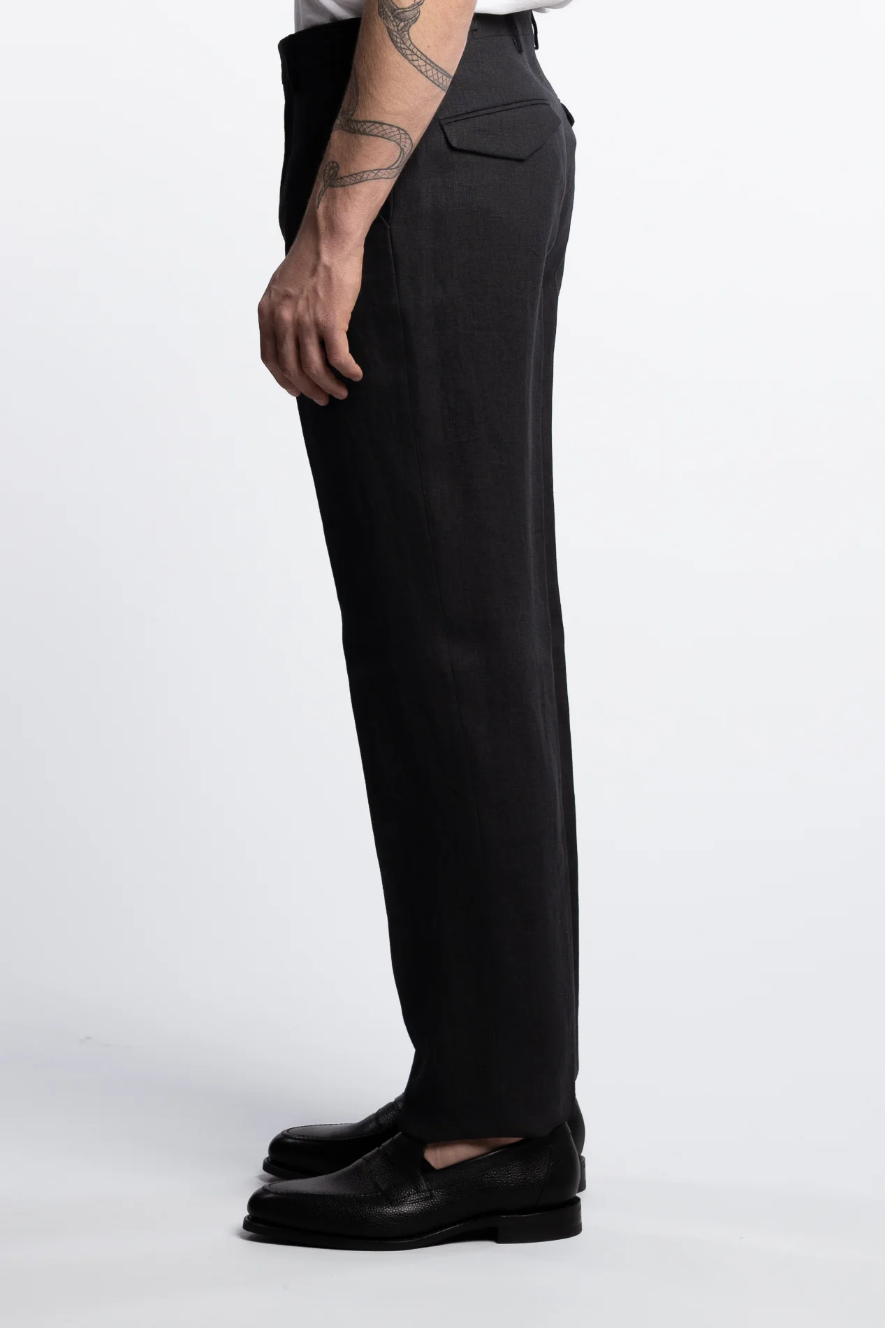 Irish Regular Fit Linen Trousers Black - Image 3