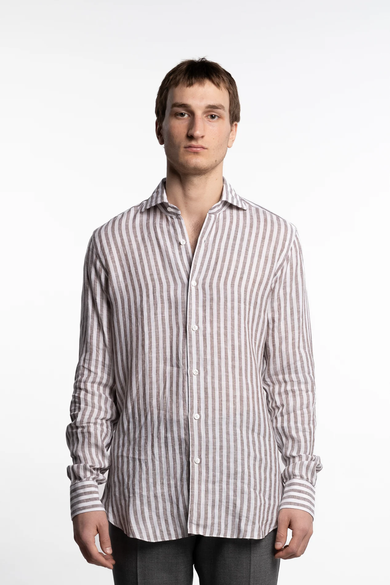 Culto Linen Shirt Brown/White Stripes - Image 2