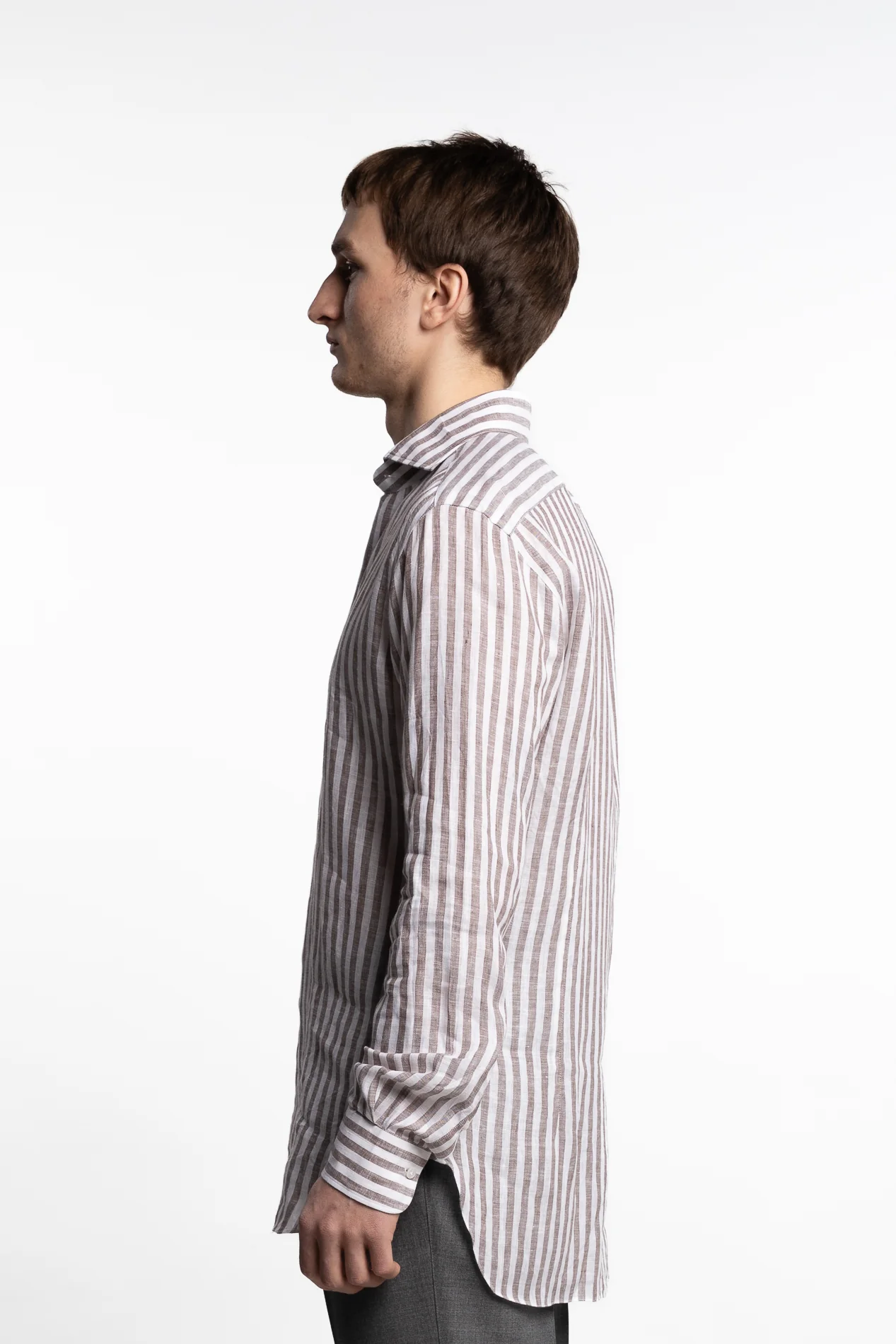 Culto Linen Shirt Brown/White Stripes - Image 3