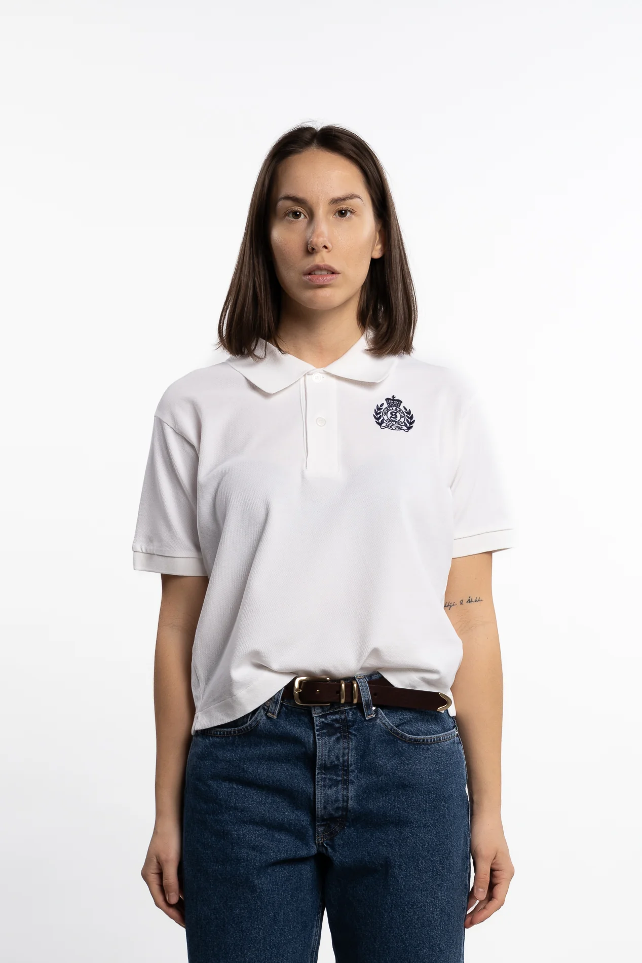 H&W Crest Pique Polo- White - Image 2
