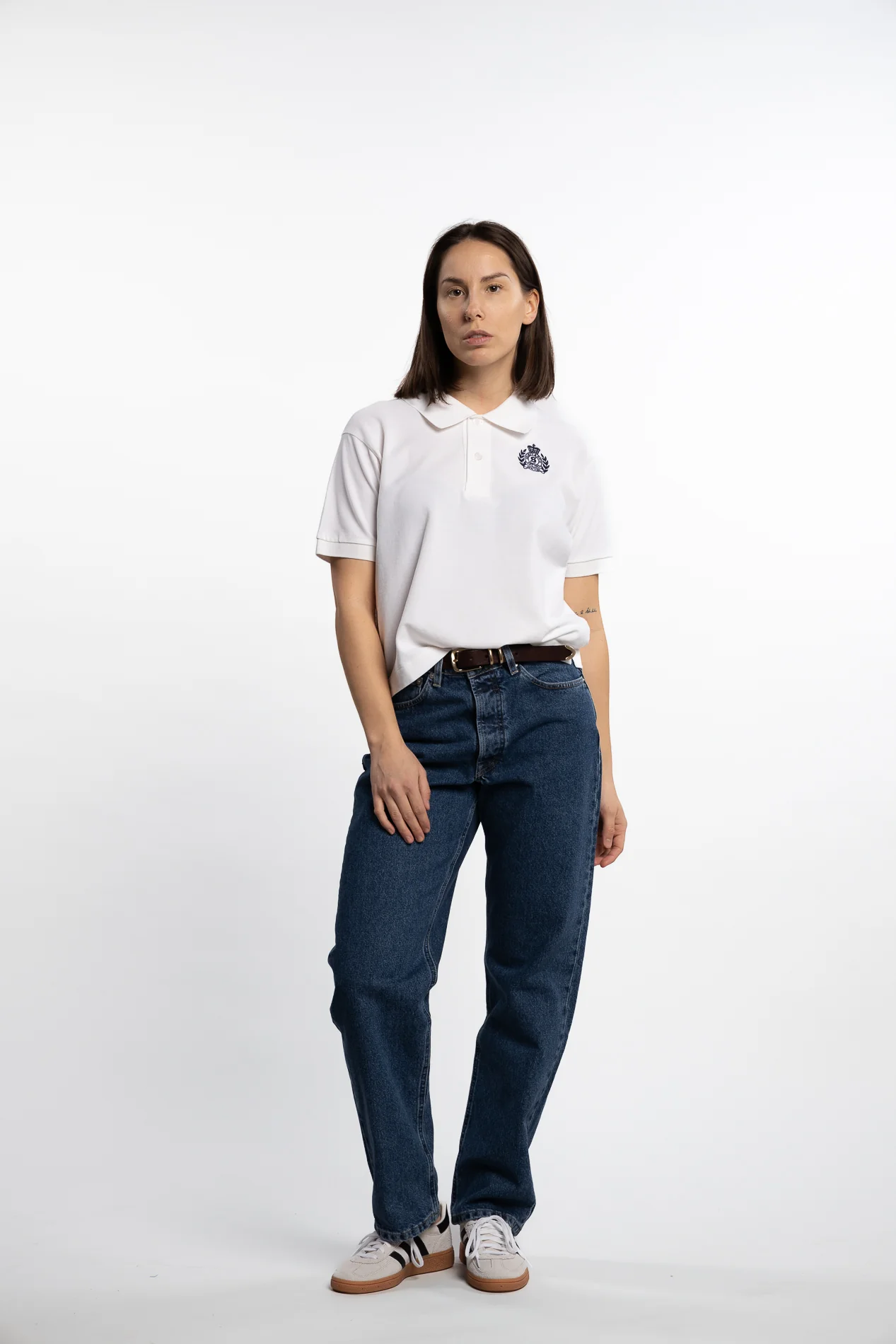 H&W Crest Pique Polo- White - Image 5