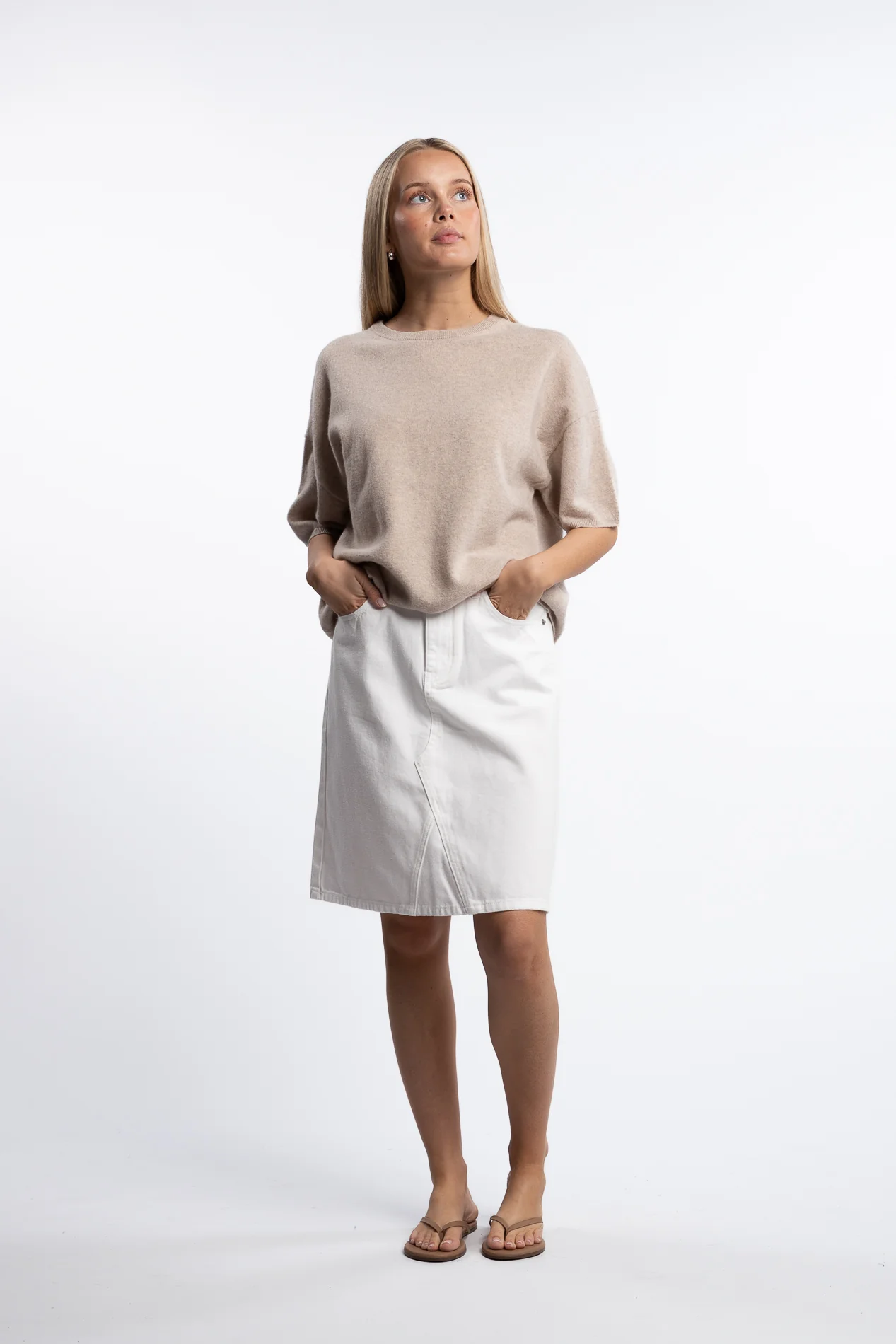 Denim A-Line Skirt- Off White - Image 3