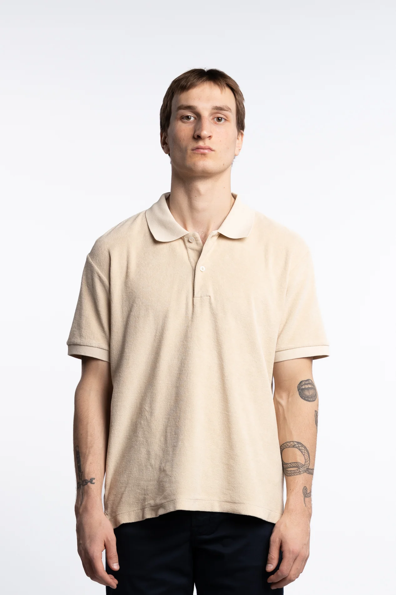 Terrycloth Cotton Polo Beige - Image 2
