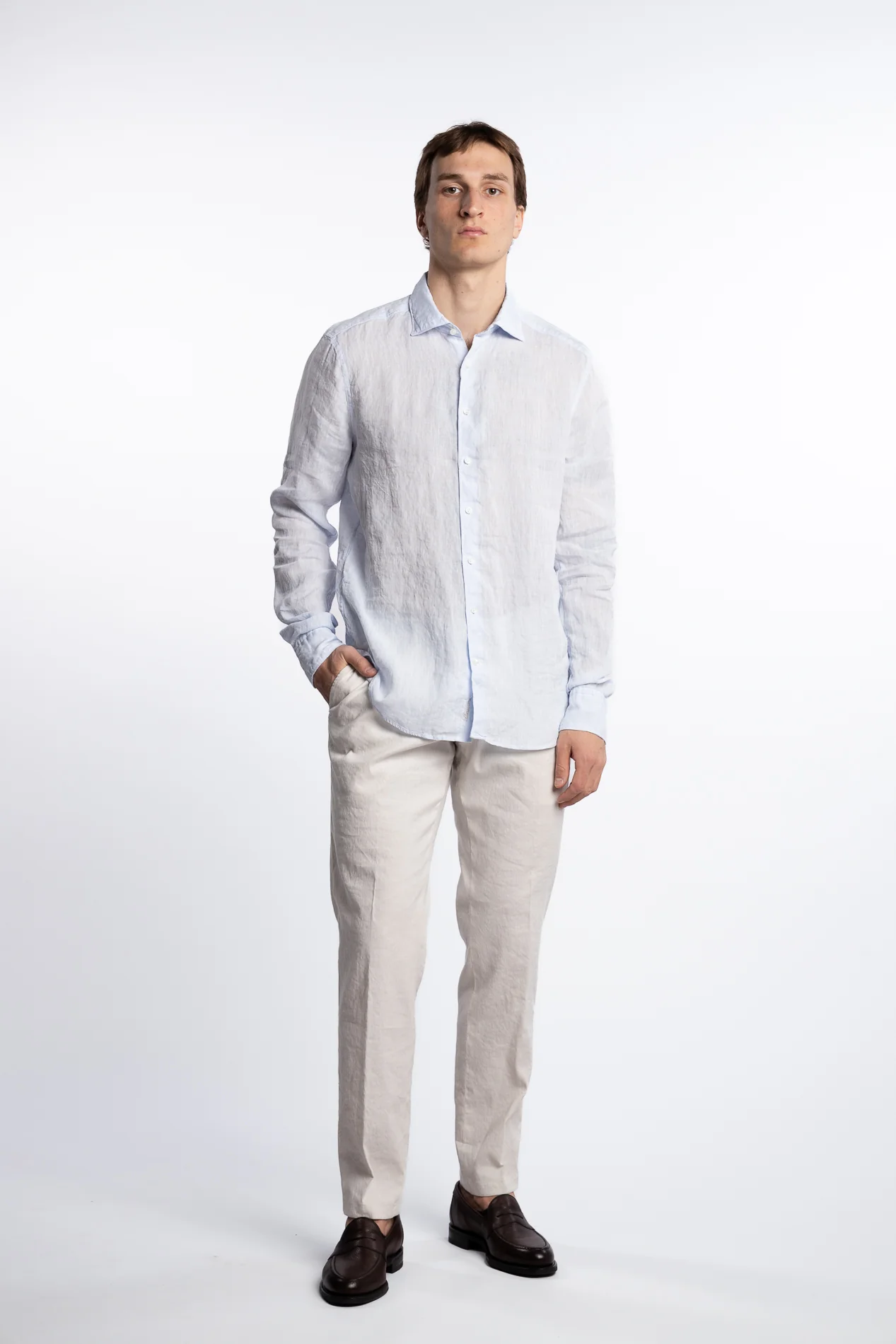 Slimline Linen Shirt Light Blue - Image 2