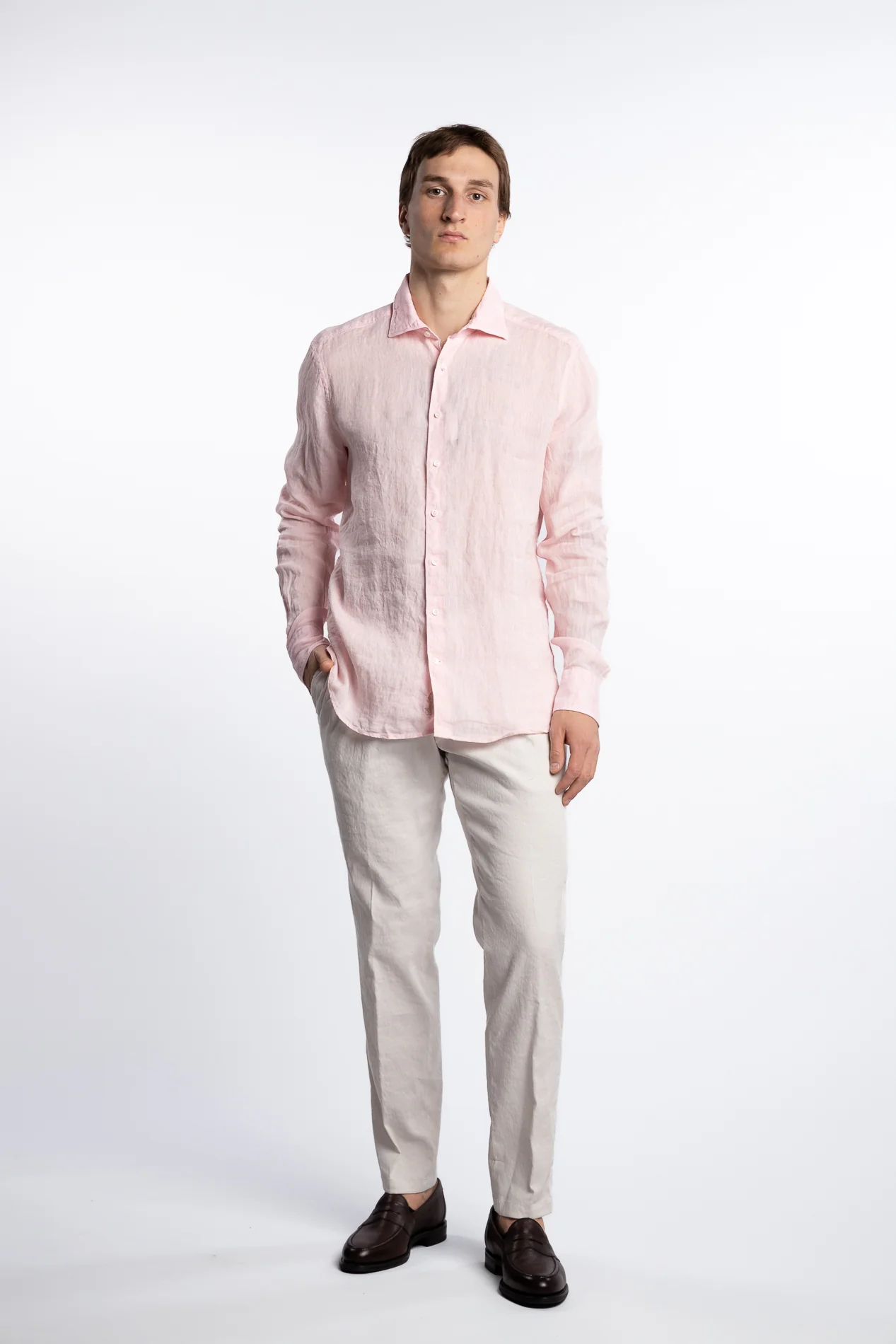 Slimline Linen Shirt Light Pink - Image 2