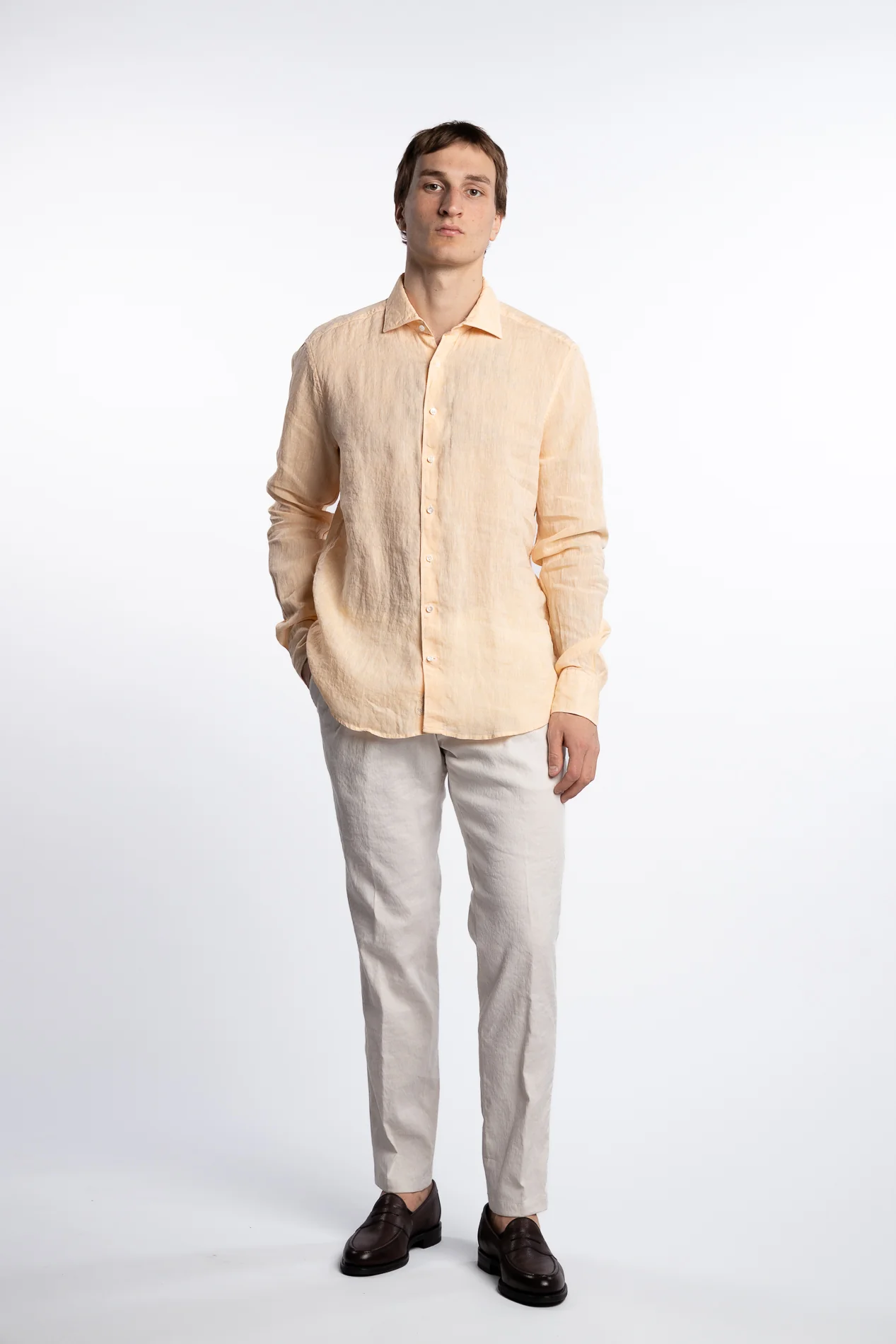 Slimline Linen Shirt Light Orange - Image 2