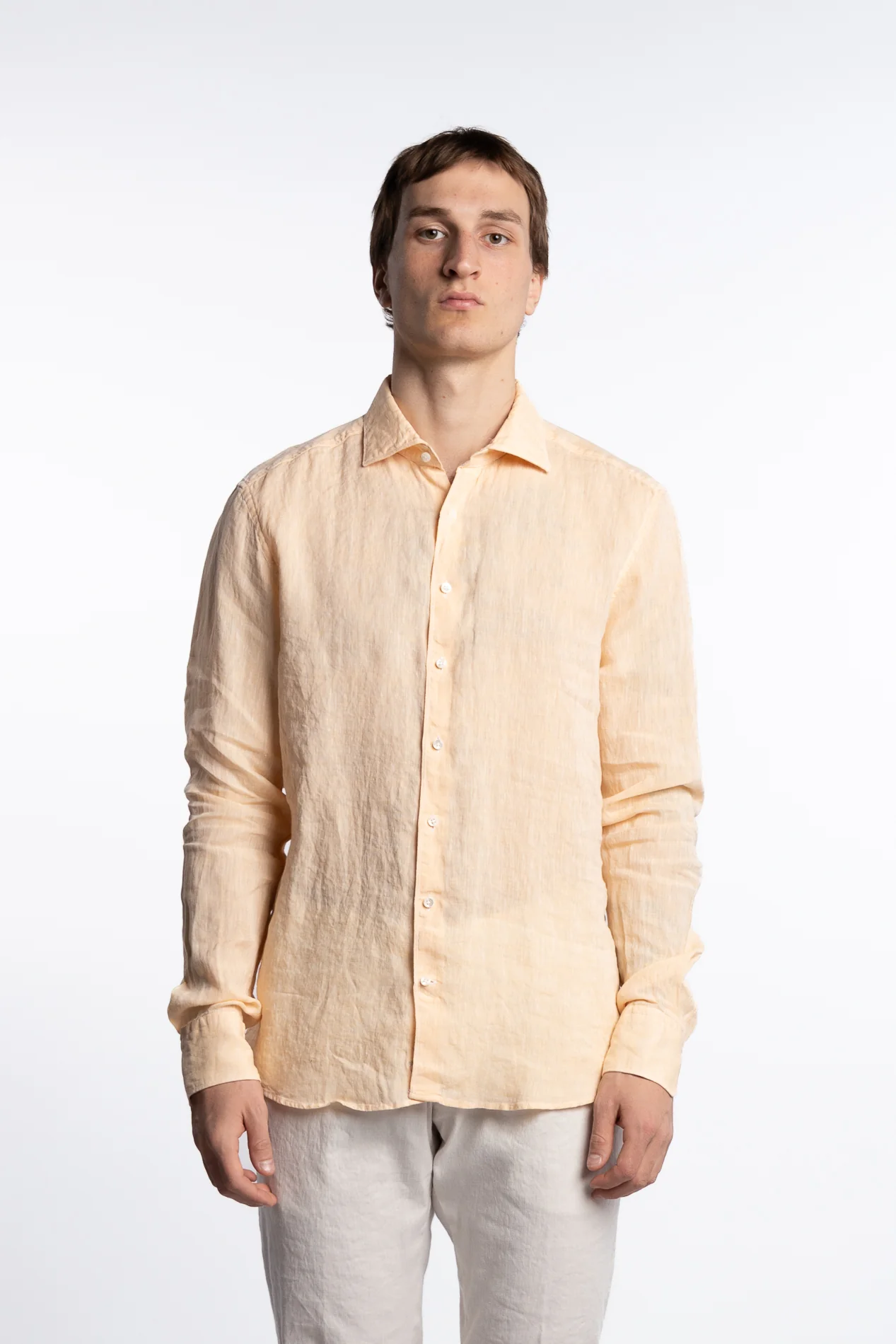 Slimline Linen Shirt Light Orange - Image 3