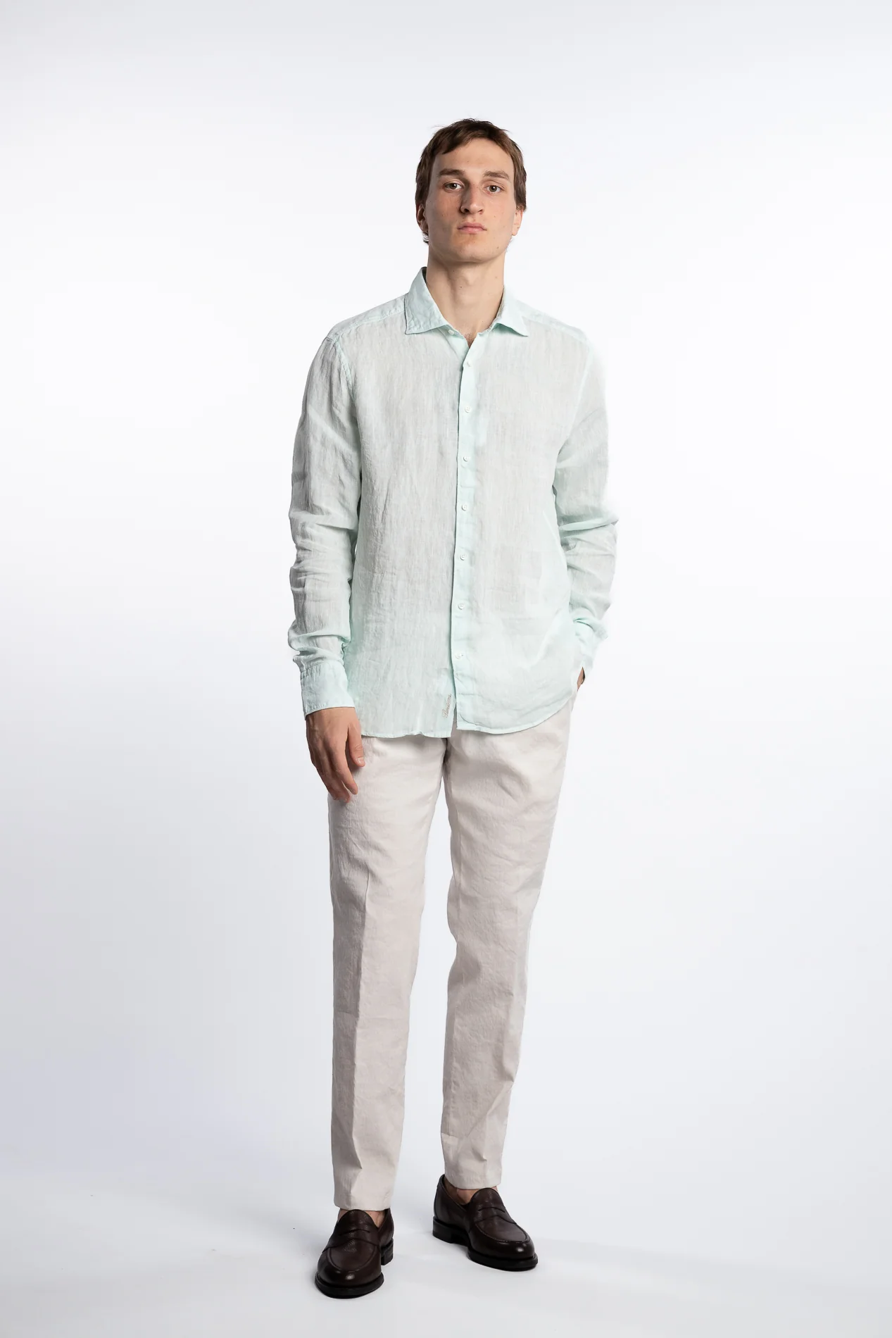 Slimline Linen Shirt Light Aqua - Image 2