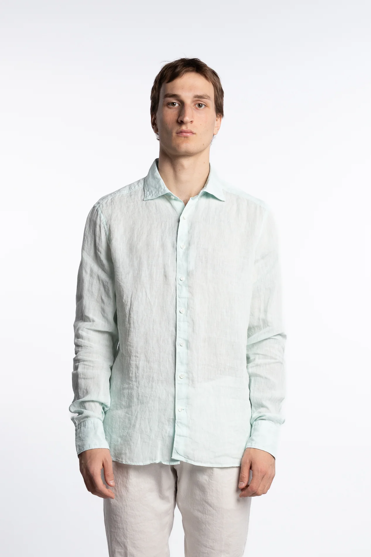 Slimline Linen Shirt Light Aqua - Image 3