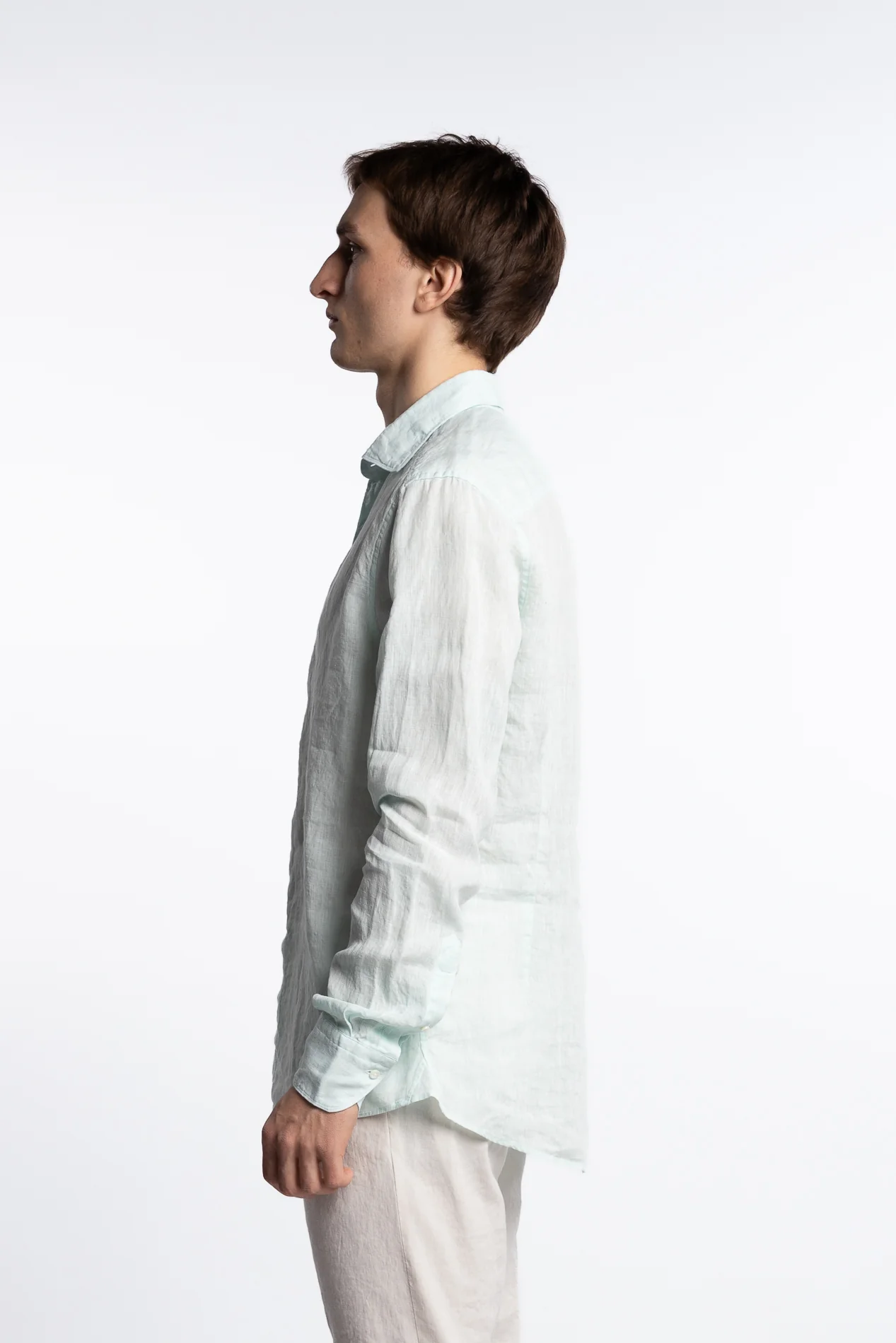 Slimline Linen Shirt Light Aqua - Image 4