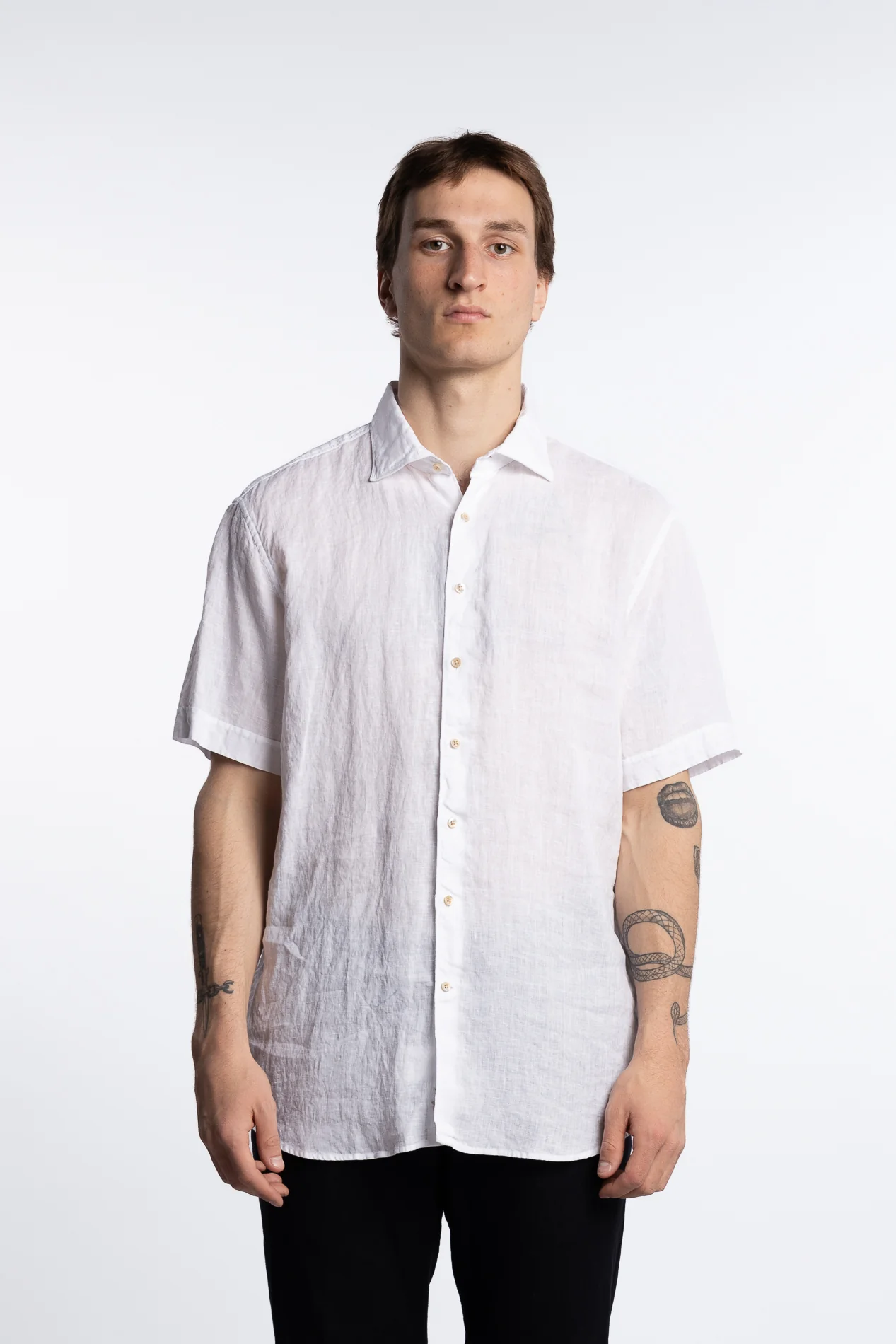Fitted Body Linen Shortsleeve Shirt White - Image 3