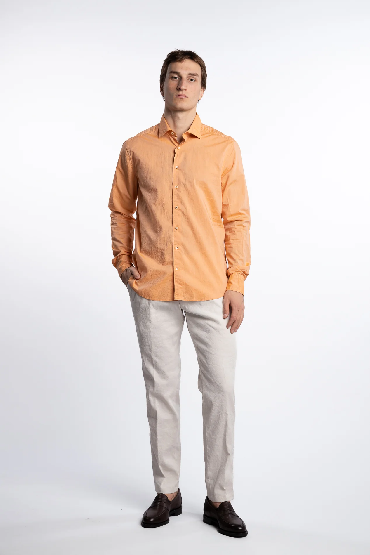 Slimline Cotton Shirt Light Orange - Image 2
