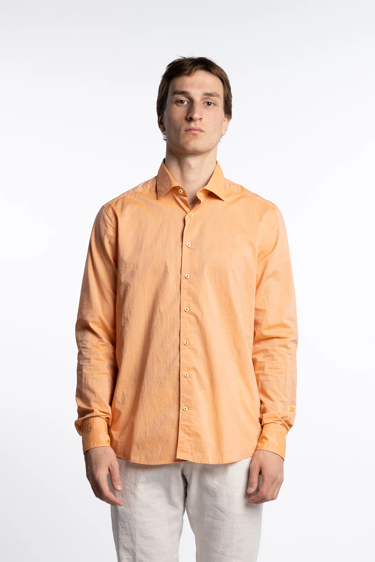 Slimline Cotton Shirt Light Orange - Image 3