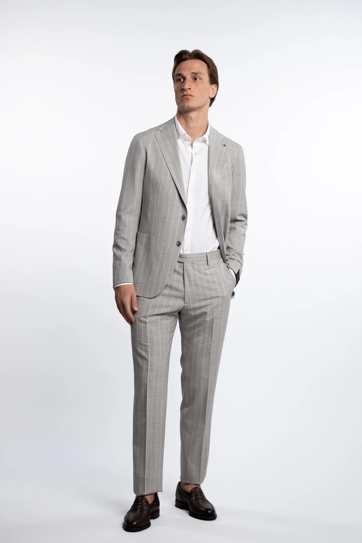 Regular Fit Wool/Silk Suit Grey Pinstripe - Image 3