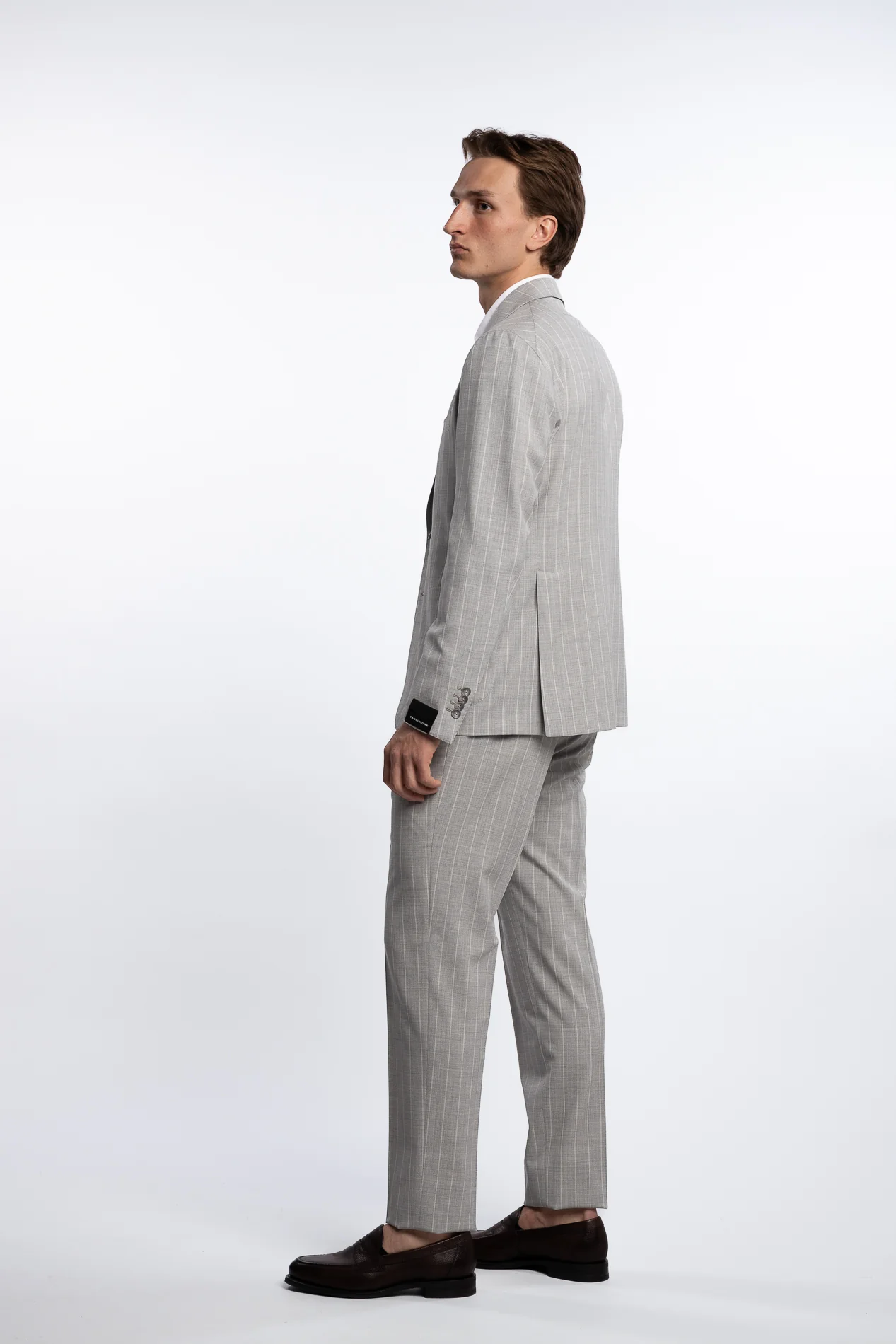 Regular Fit Wool/Silk Suit Grey Pinstripe - Image 4
