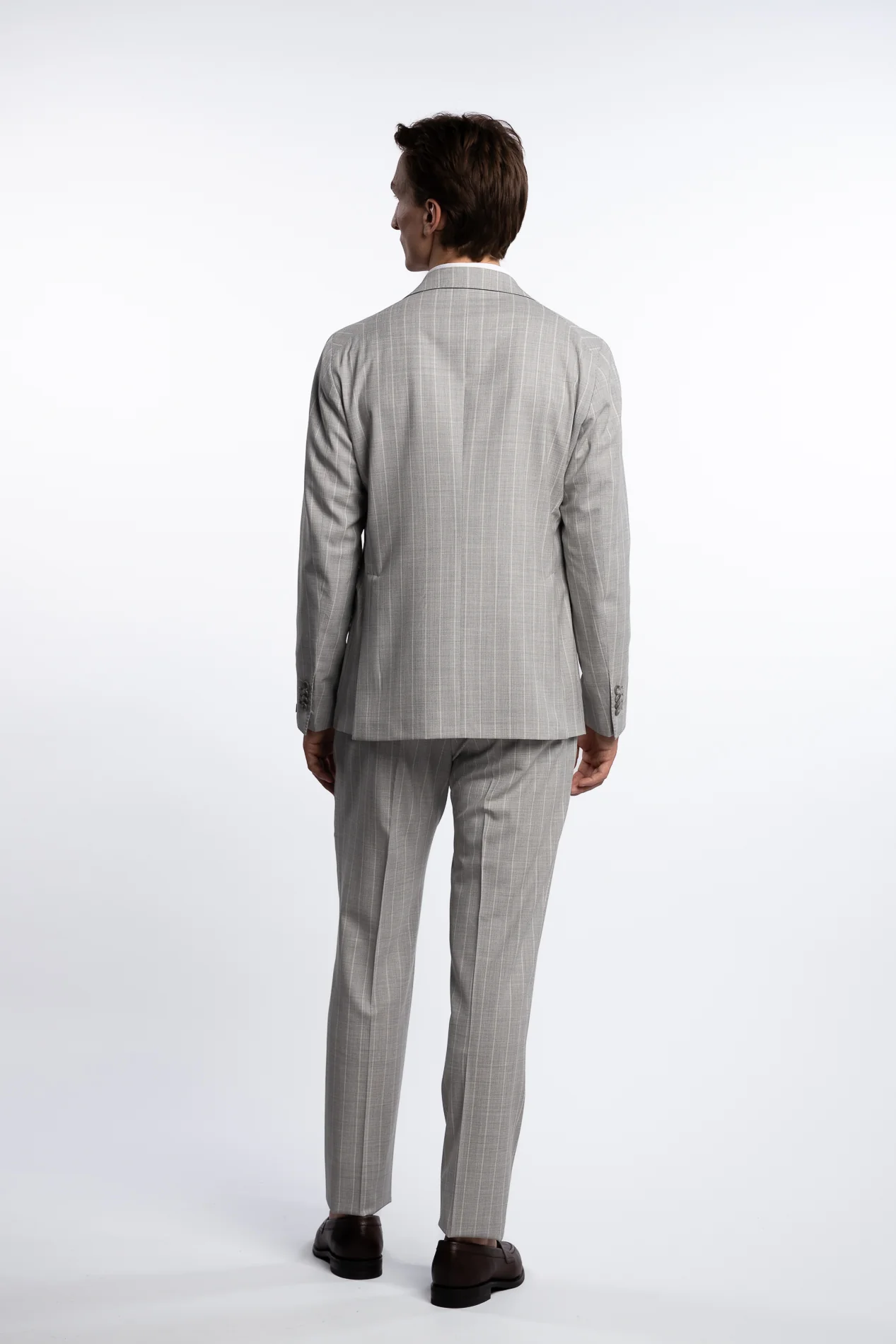 Regular Fit Wool/Silk Suit Grey Pinstripe - Image 5