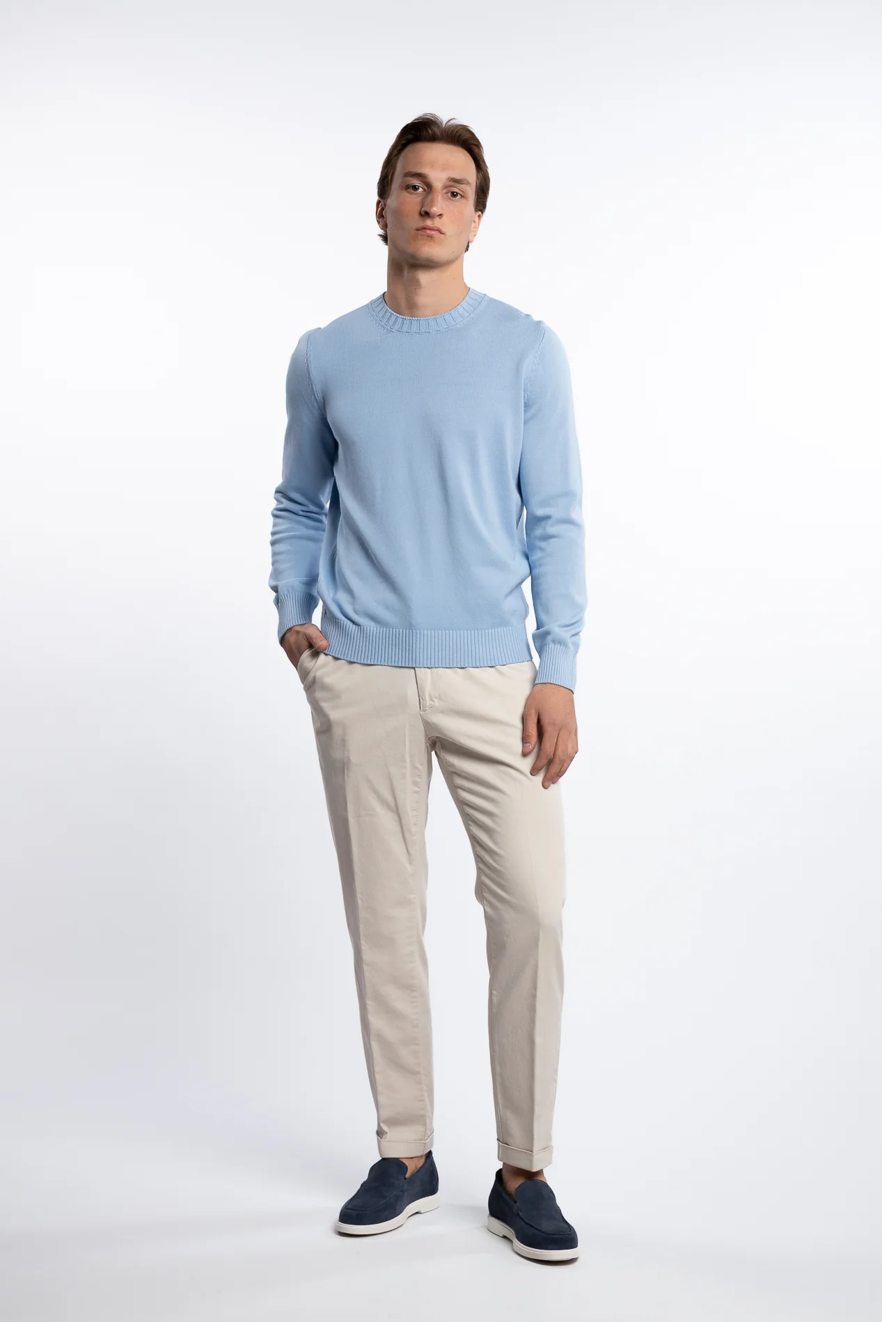 Cotton Long Sleeve Crewneck Light Blue - Image 3