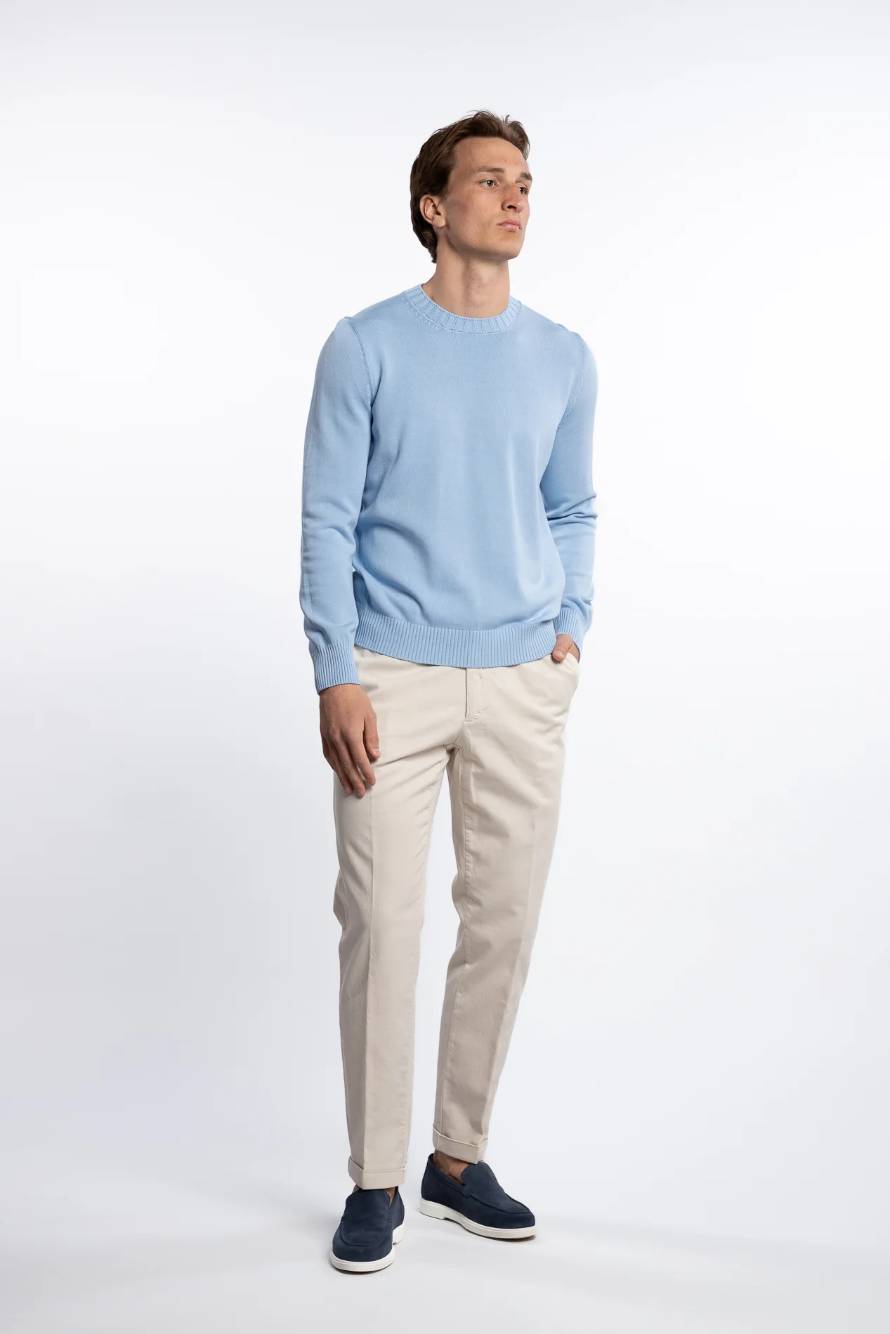 Cotton Long Sleeve Crewneck Light Blue - Image 4