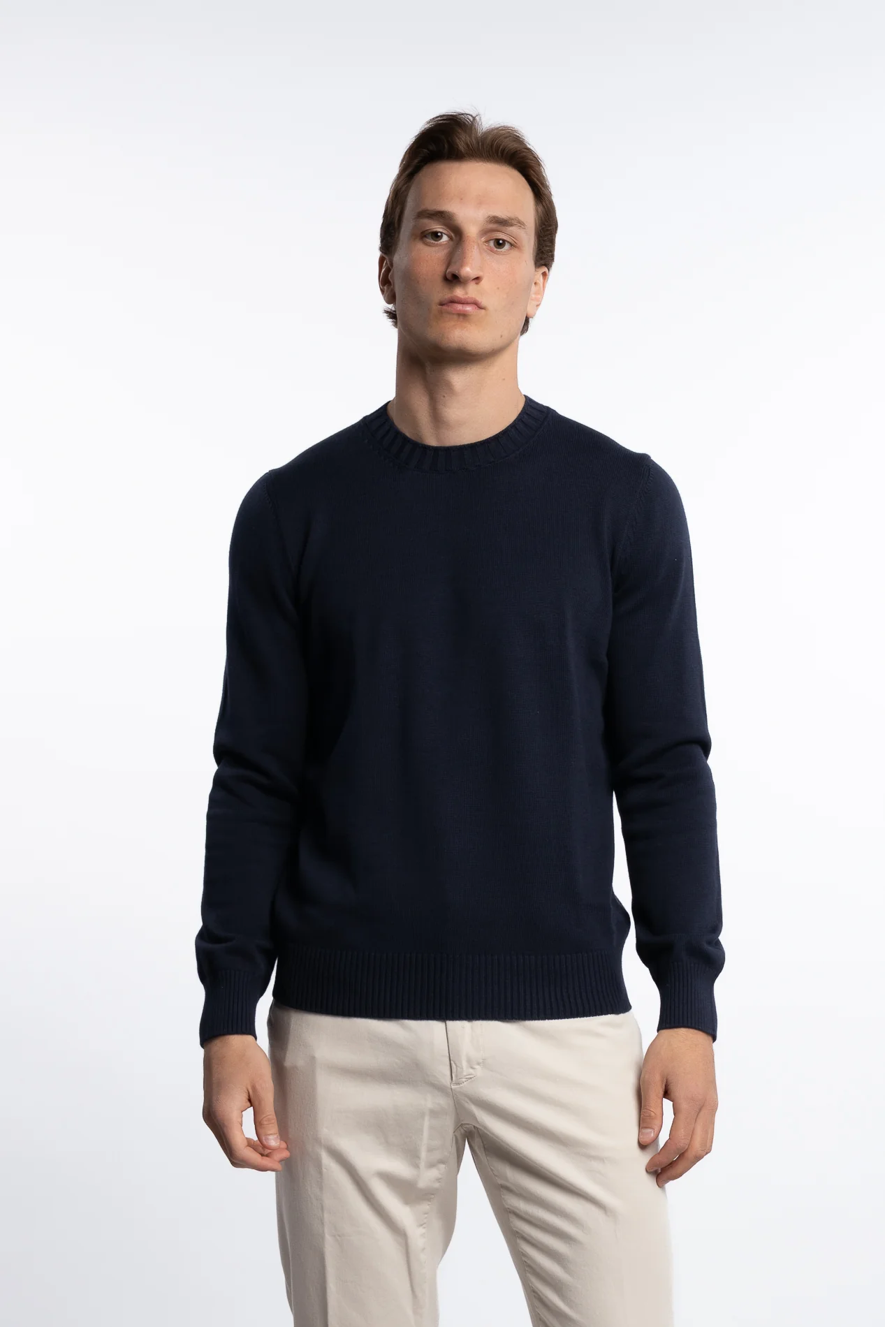 Cotton Long Sleeve Crewneck Navy - Image 2