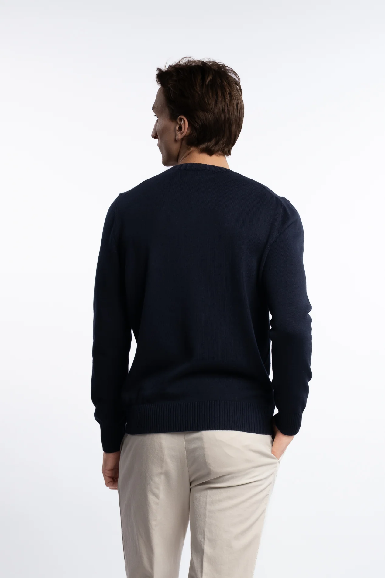 Cotton Long Sleeve Crewneck Navy - Image 6