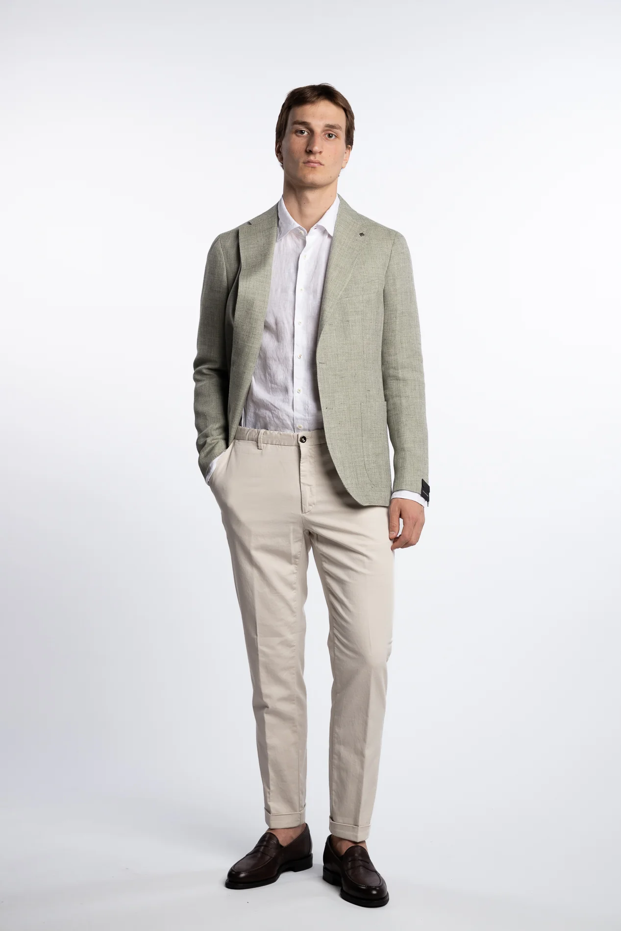 Linen/Wool Slim Fit Blazer Light Green - Image 2