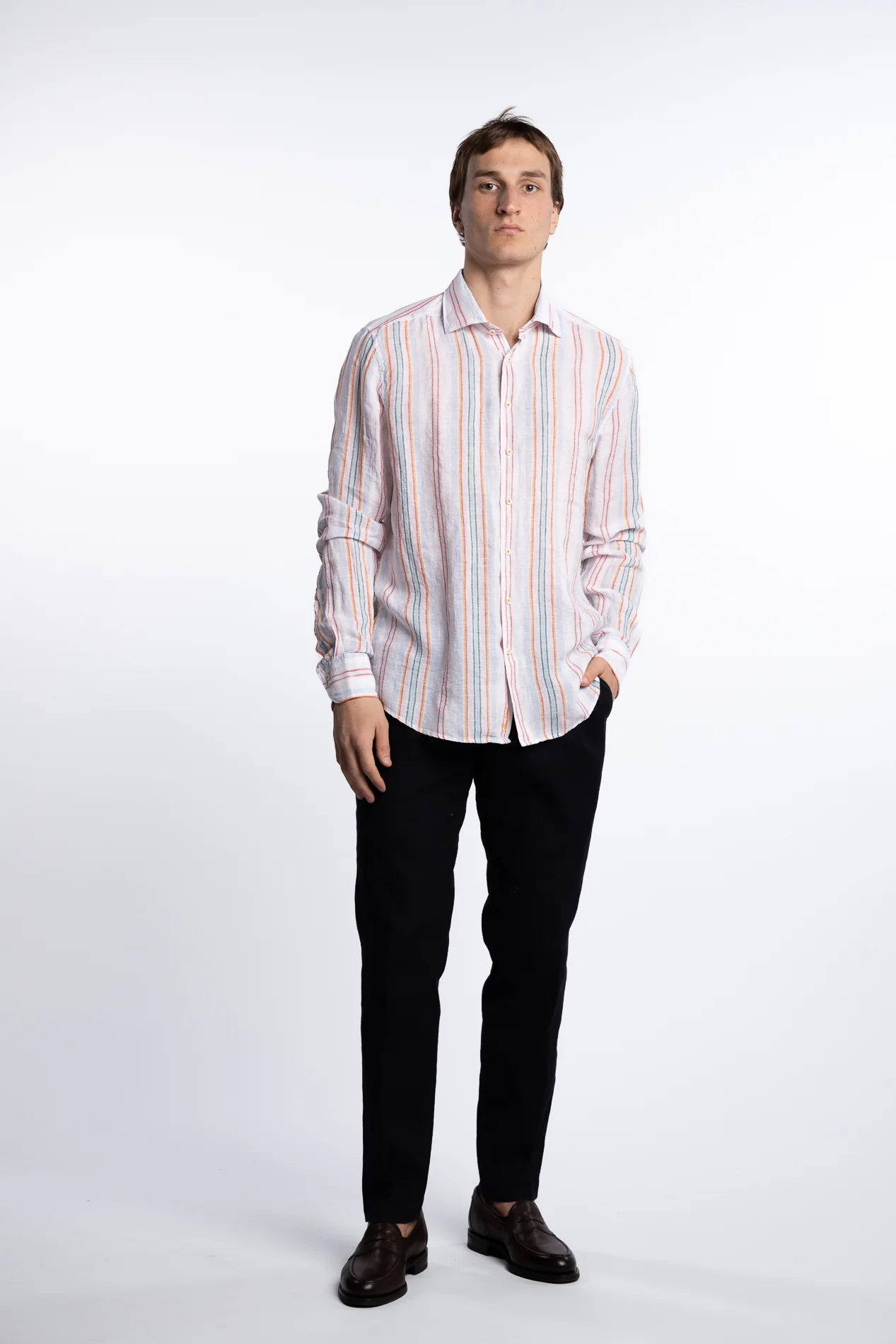 Slimline Linen Shirt Multi Stripe - Image 2