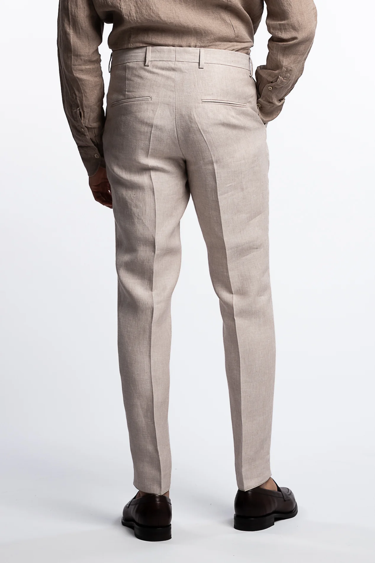 Denz Slim Fit Linen Trousers White Grass - Image 3