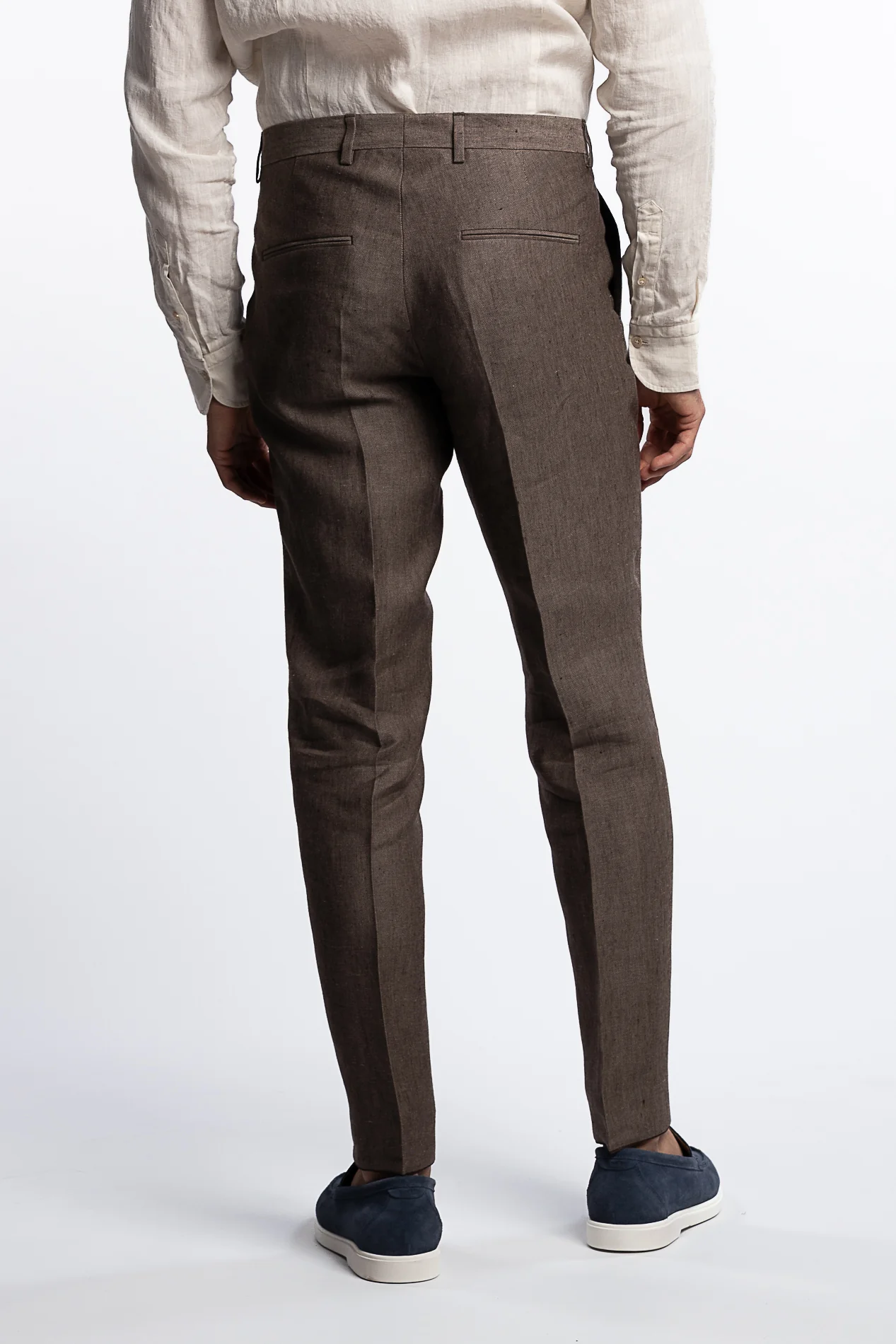 Denz Slim Fit Linen Trousers Dusk Brown - Image 3