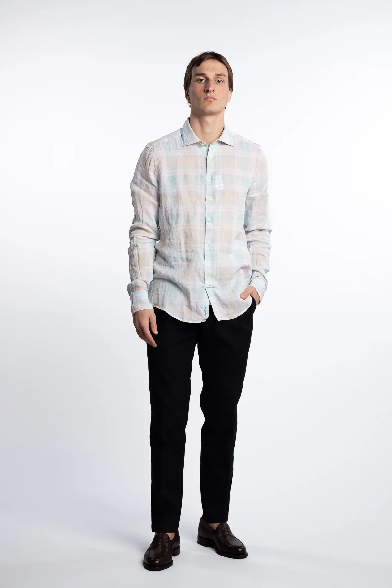 Slimline Linen Shirt Checked - Image 2