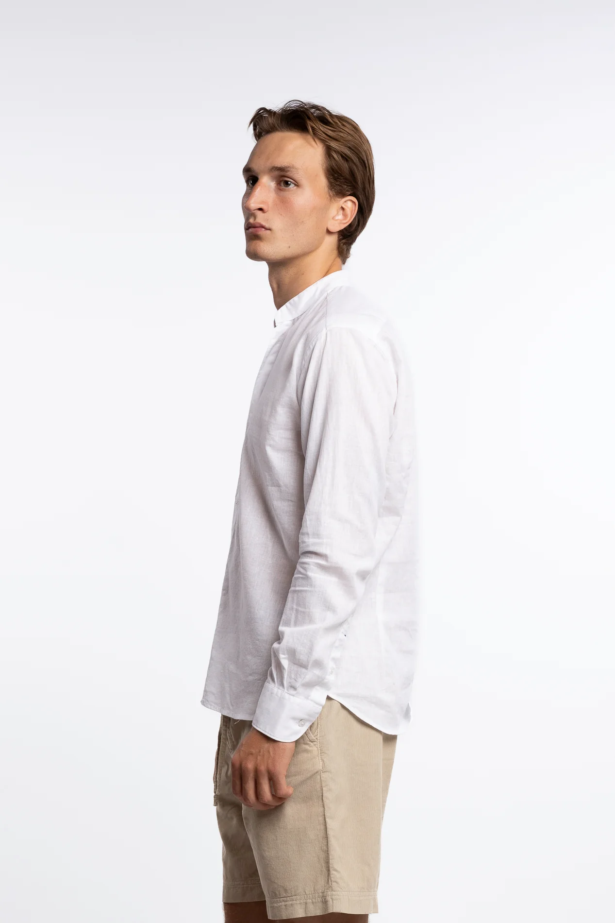 Linen Mandarin Collar Shirt White - Image 2