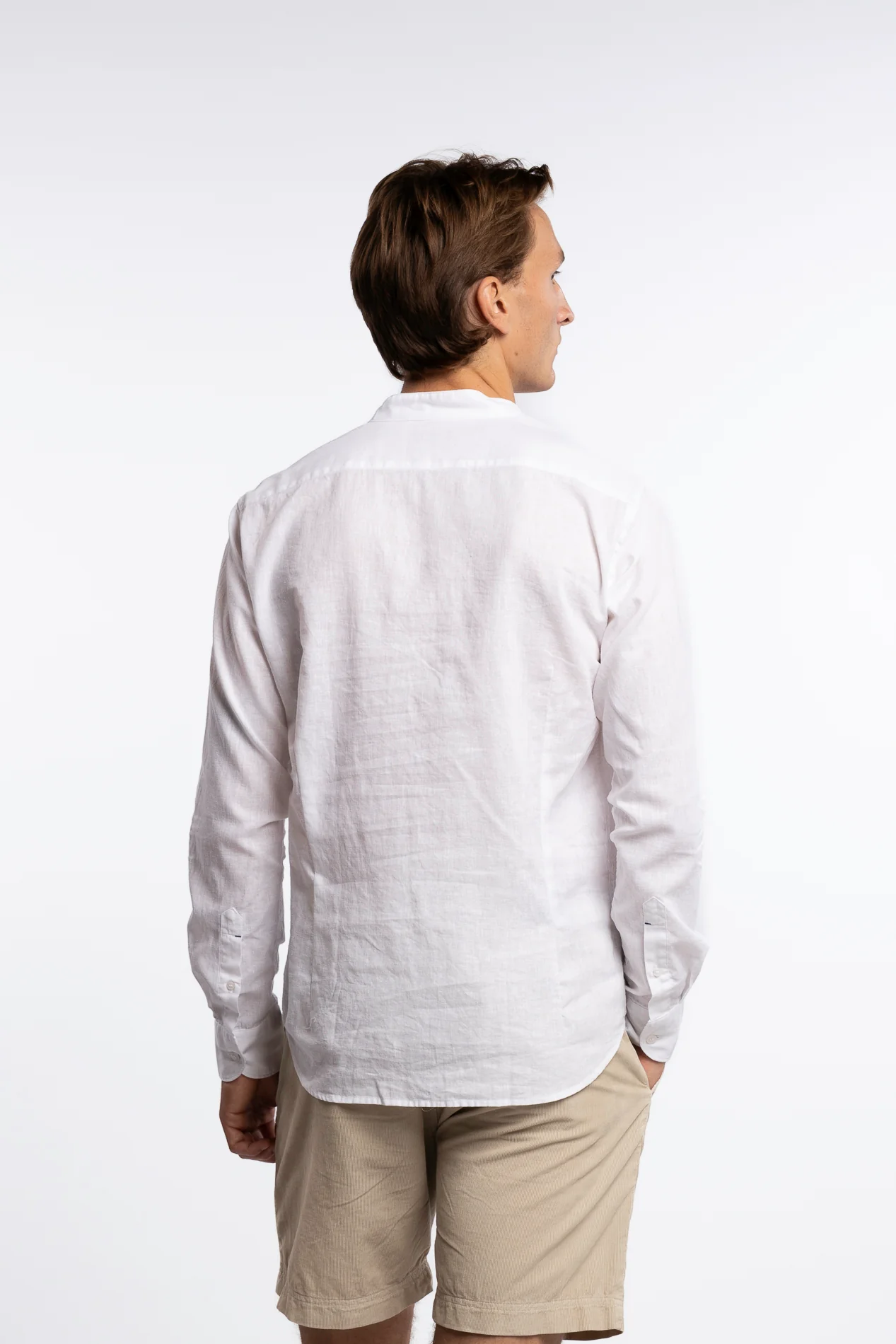 Linen Mandarin Collar Shirt White - Image 3