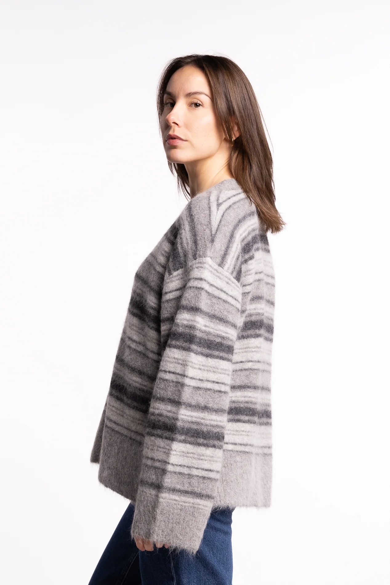 Fluffy Stripe Cardigan - Grey Stripe - Image 2