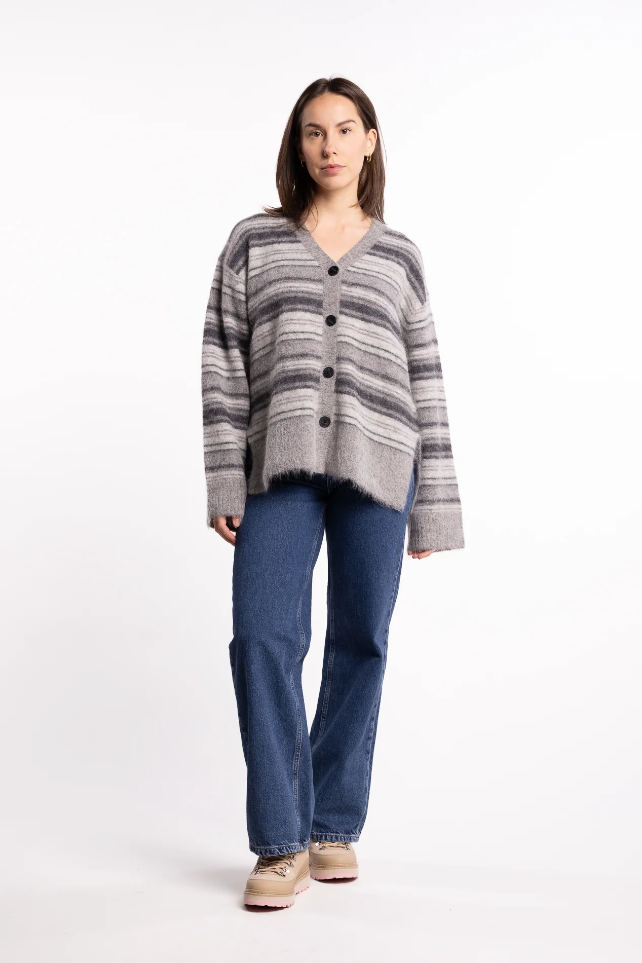Fluffy Stripe Cardigan - Grey Stripe - Image 6