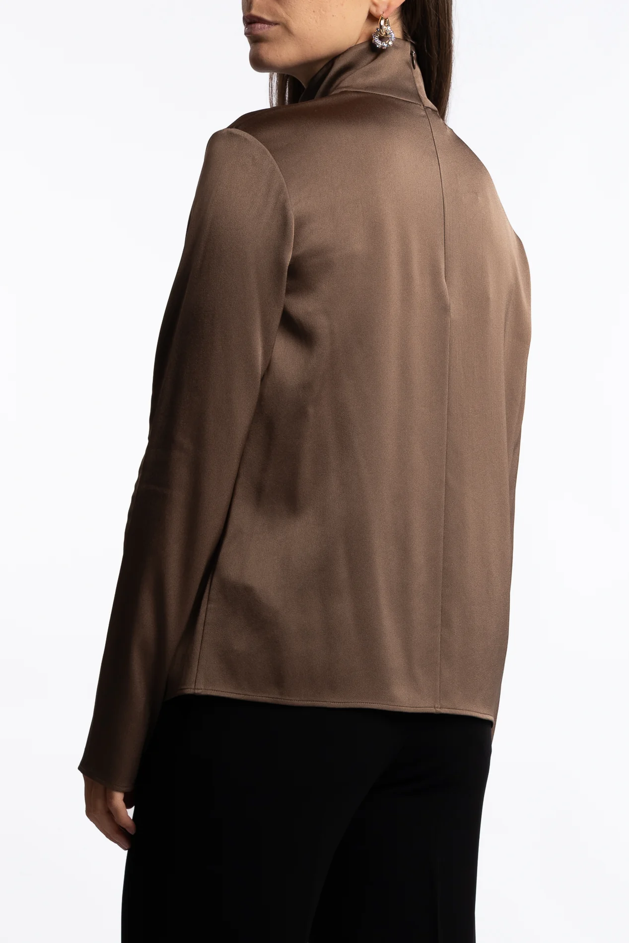 Turtleneck Satin Blouse- Oak Brown - Image 3