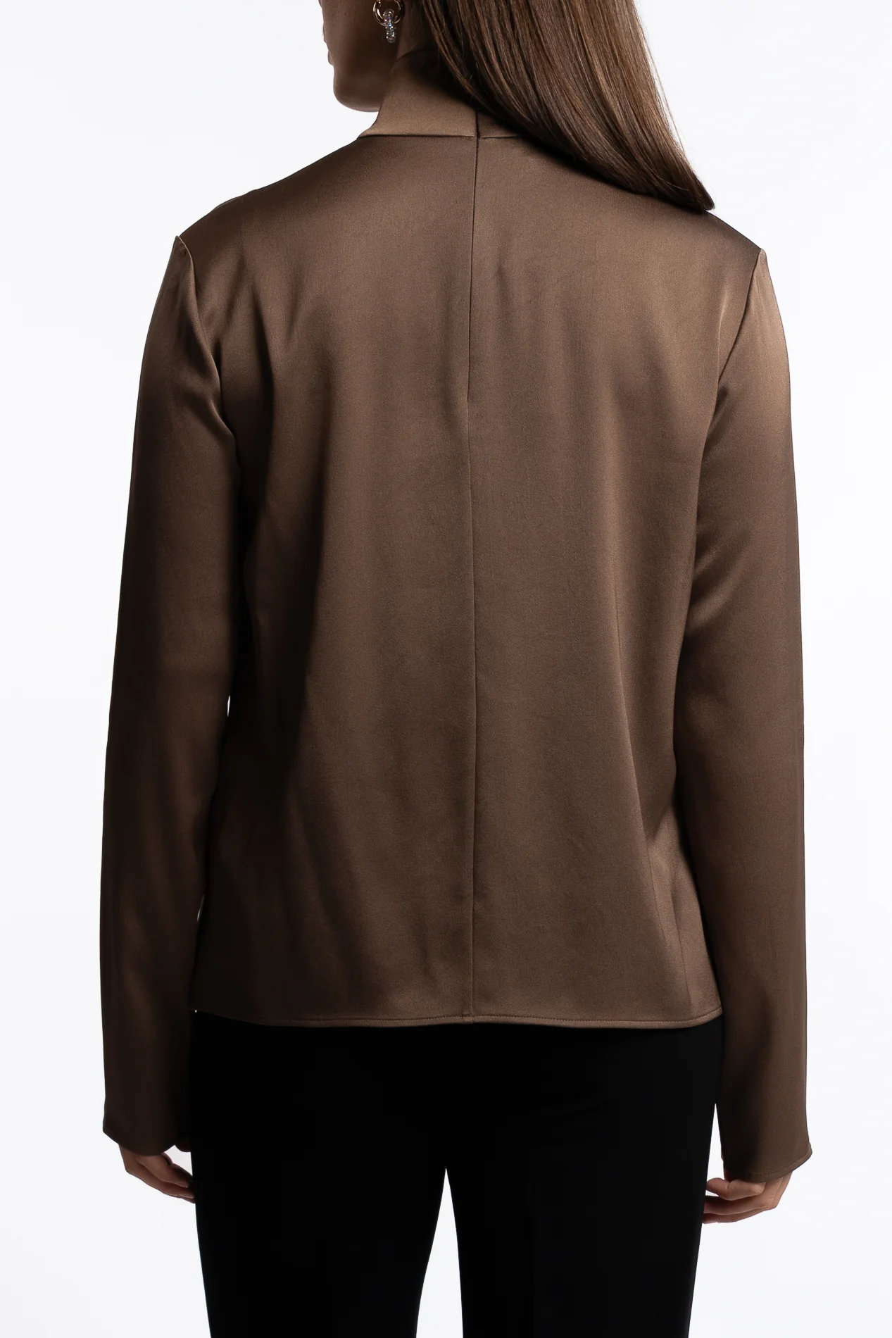 Turtleneck Satin Blouse- Oak Brown - Image 5