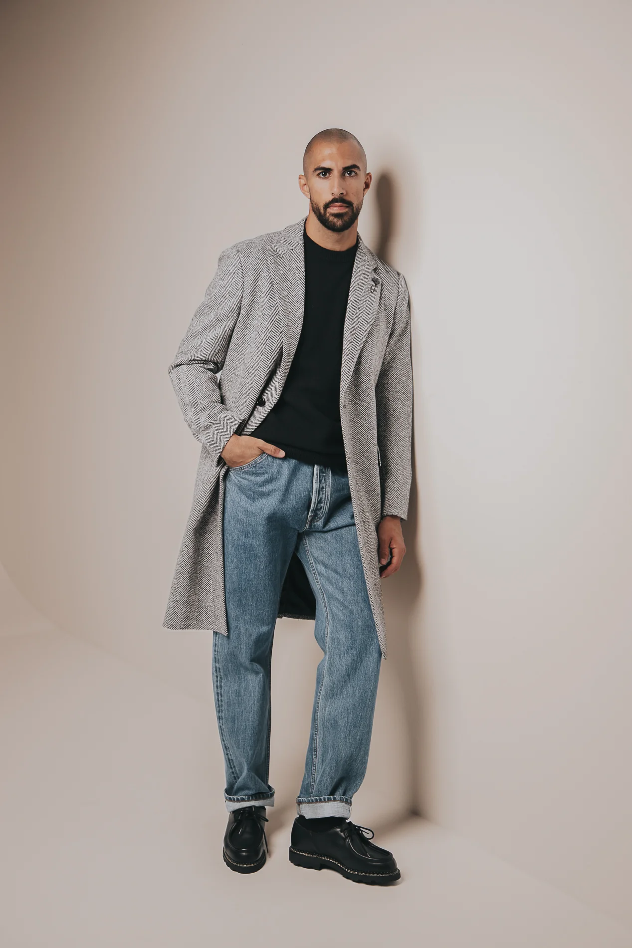 Wool Herringbone Coat Black/White - Image 5