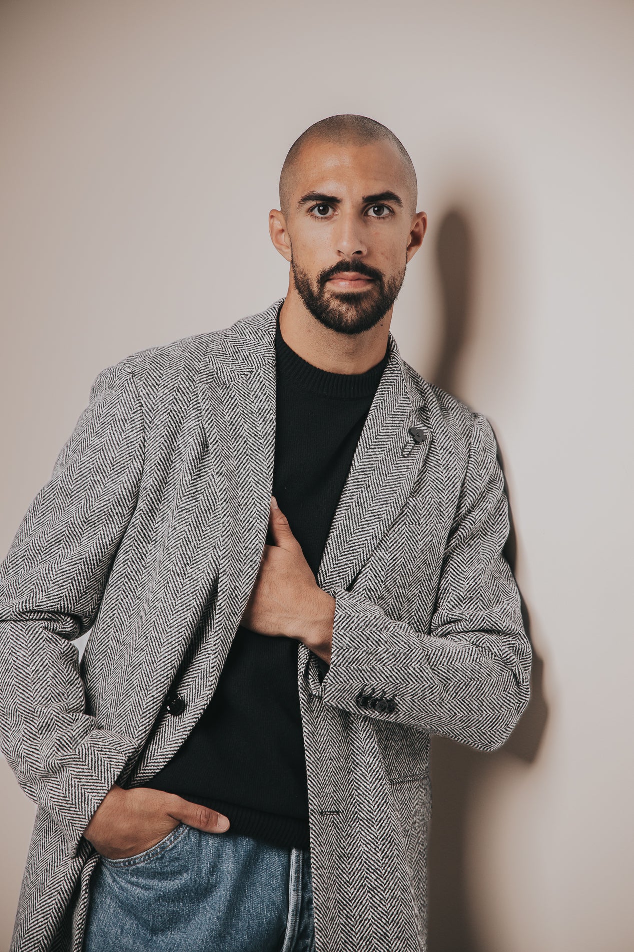 Wool Herringbone Coat Black/White - Image 6