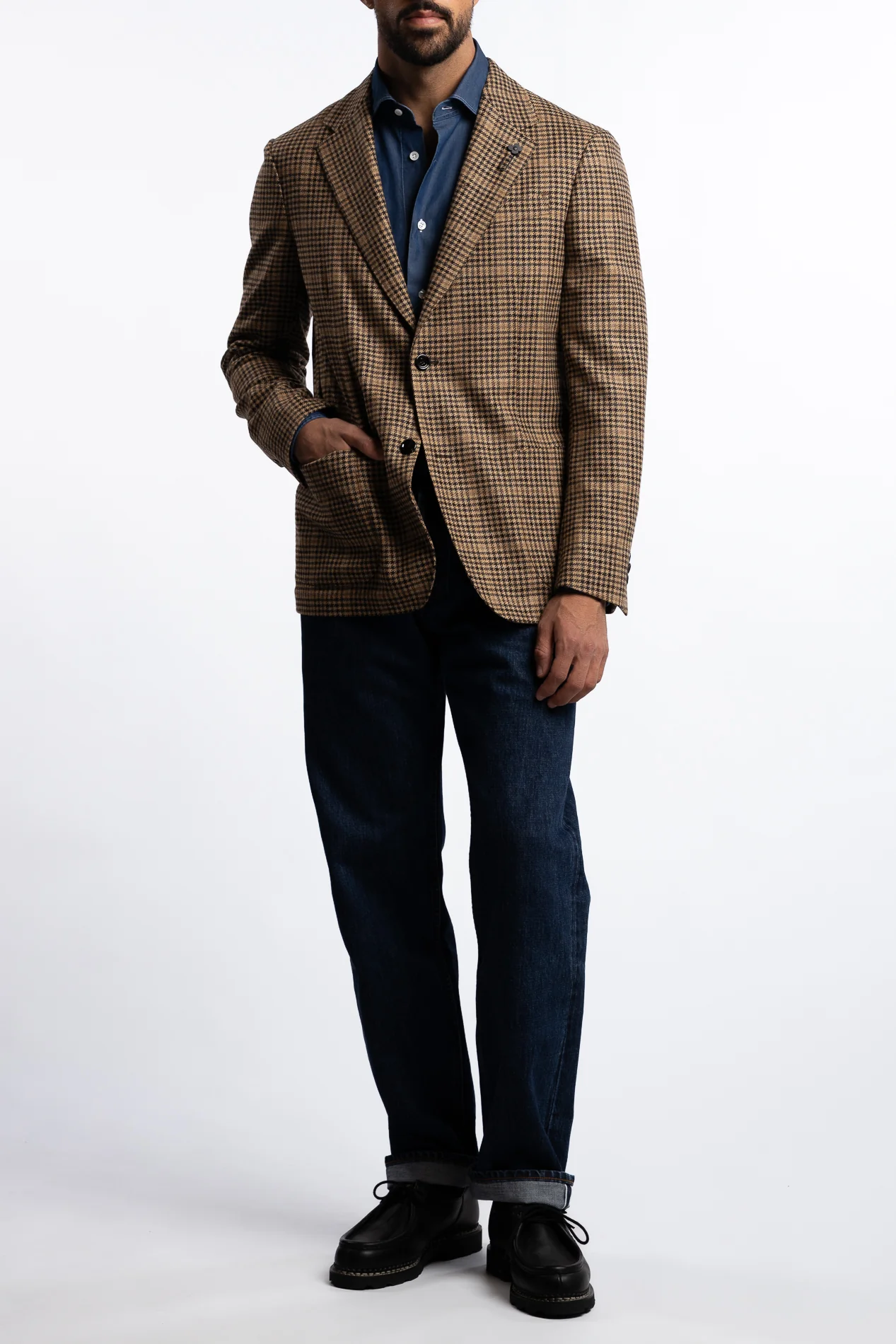 Roma Wool/Cashmere Regular Fit Blazer Brown Houndstooth - Image 5