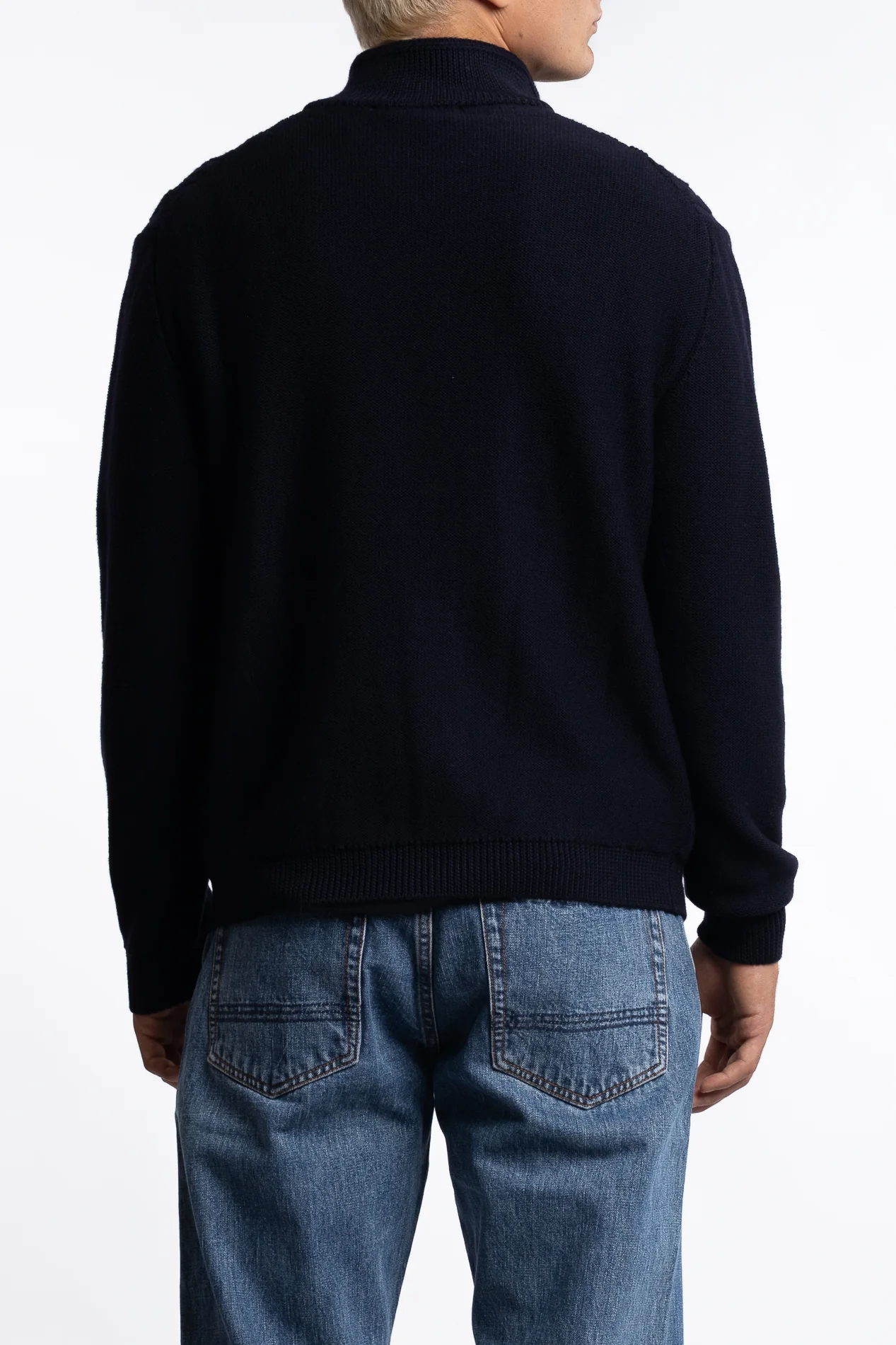 Cableknit Wool Cardigan Navy - Image 3