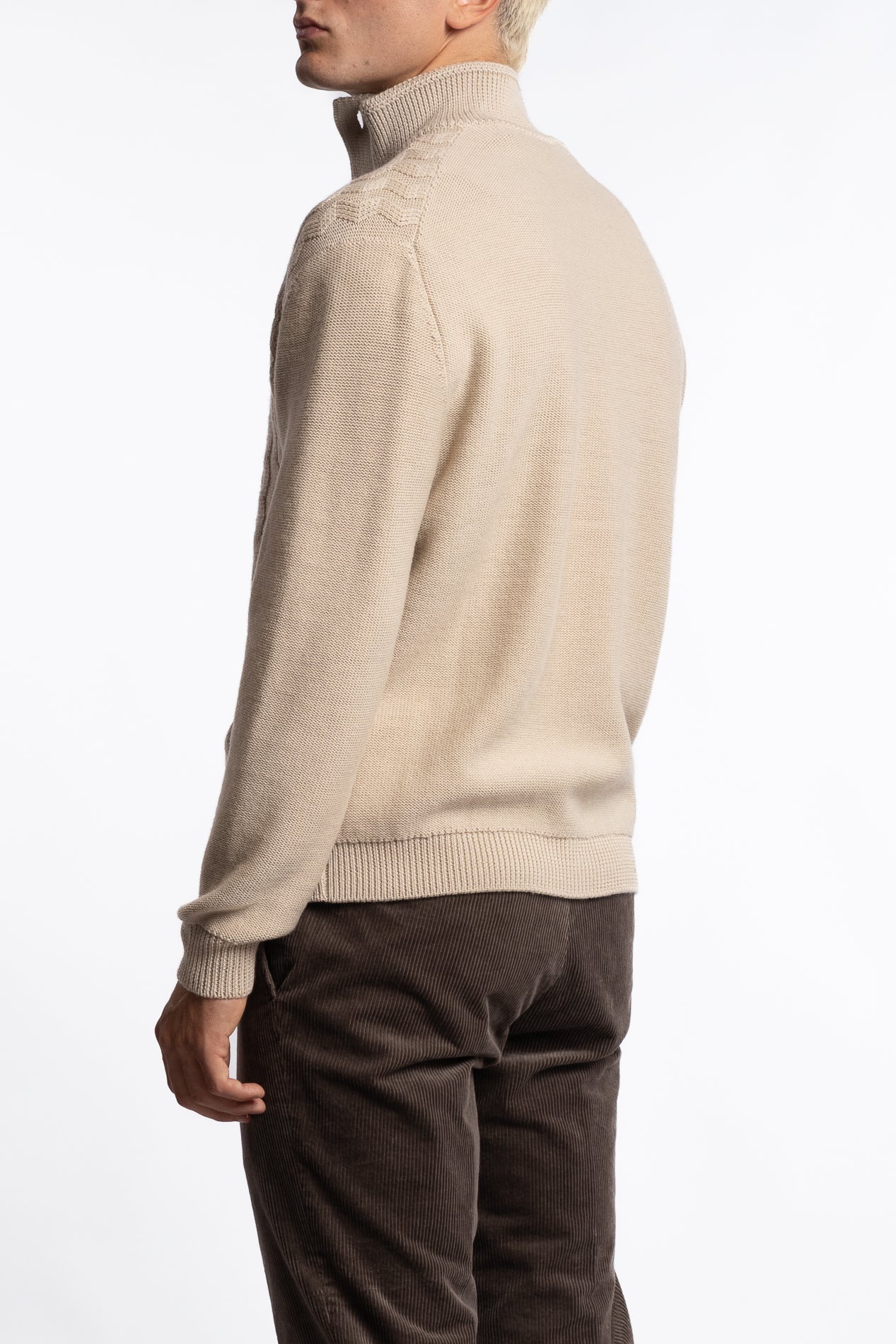 Cableknit Wool Cardigan Beige - Image 2