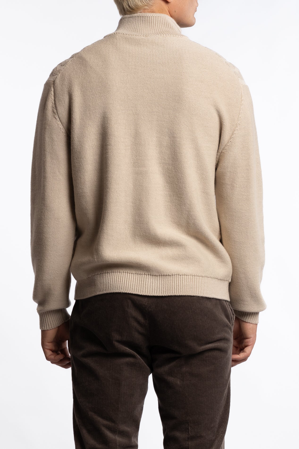 Cableknit Wool Cardigan Beige - Image 3