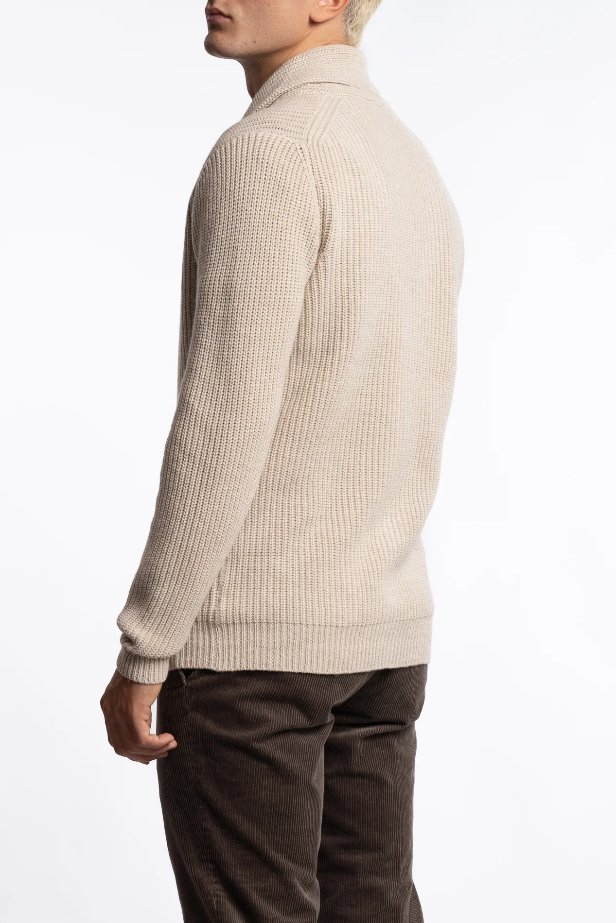Shawl Collar Wool Cardigan Beige - Image 2